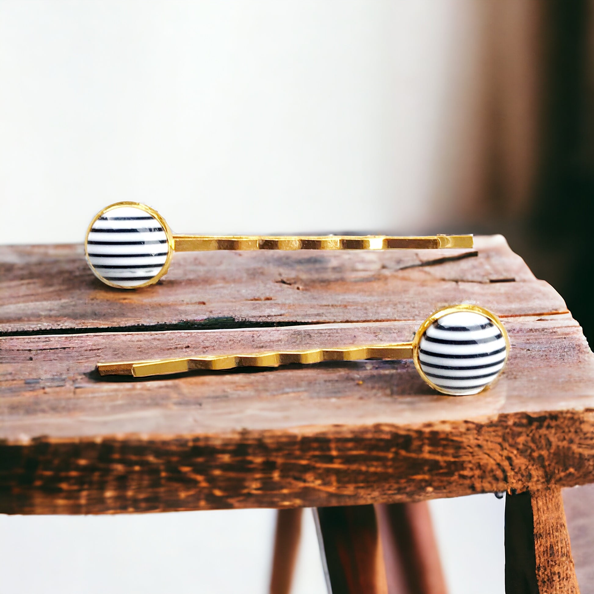 Black & White Striped Decorative Bobby Pins - Chic Hair Accessories