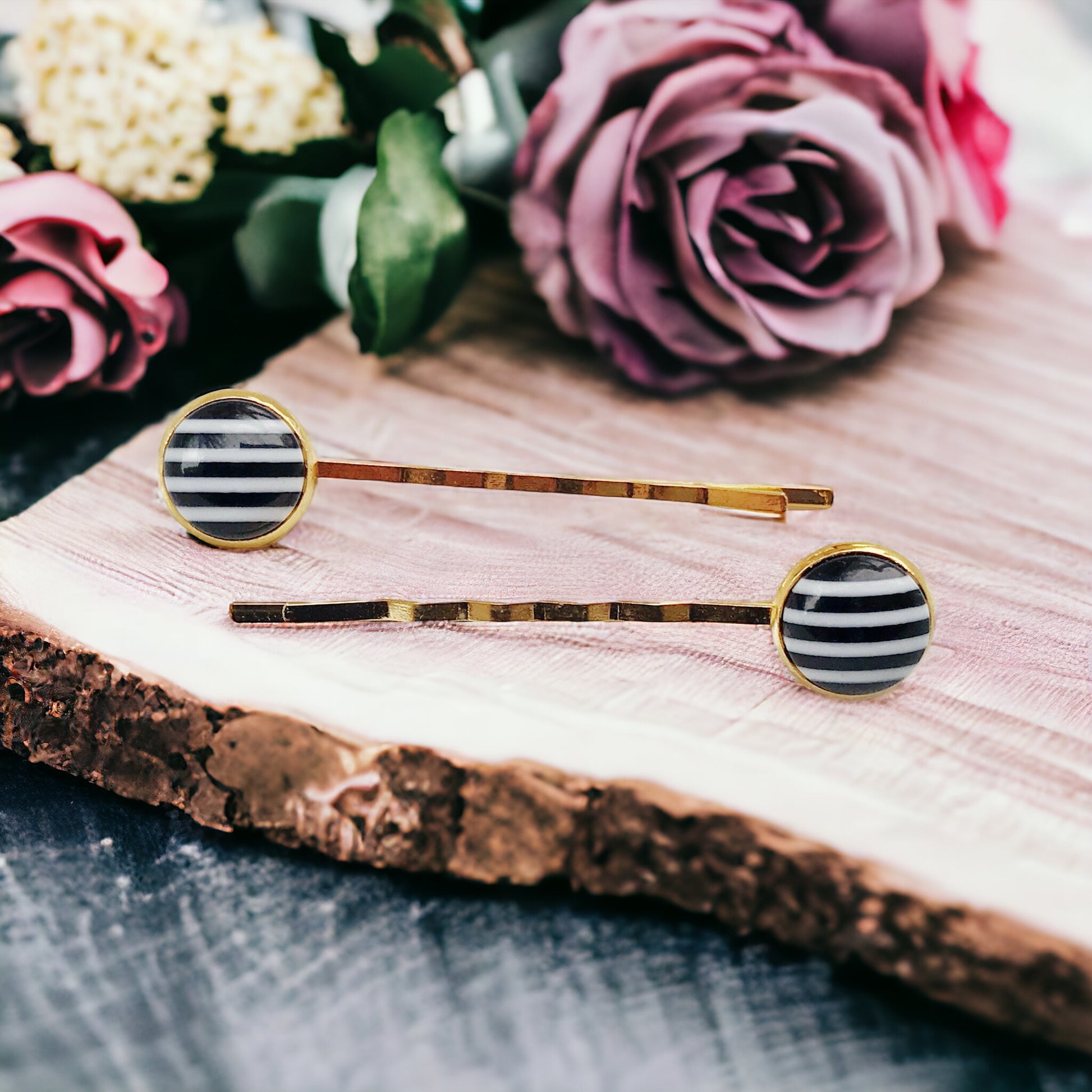 Black & White Striped Decorative Hair Pins for Women - Stylish Hair Accessories