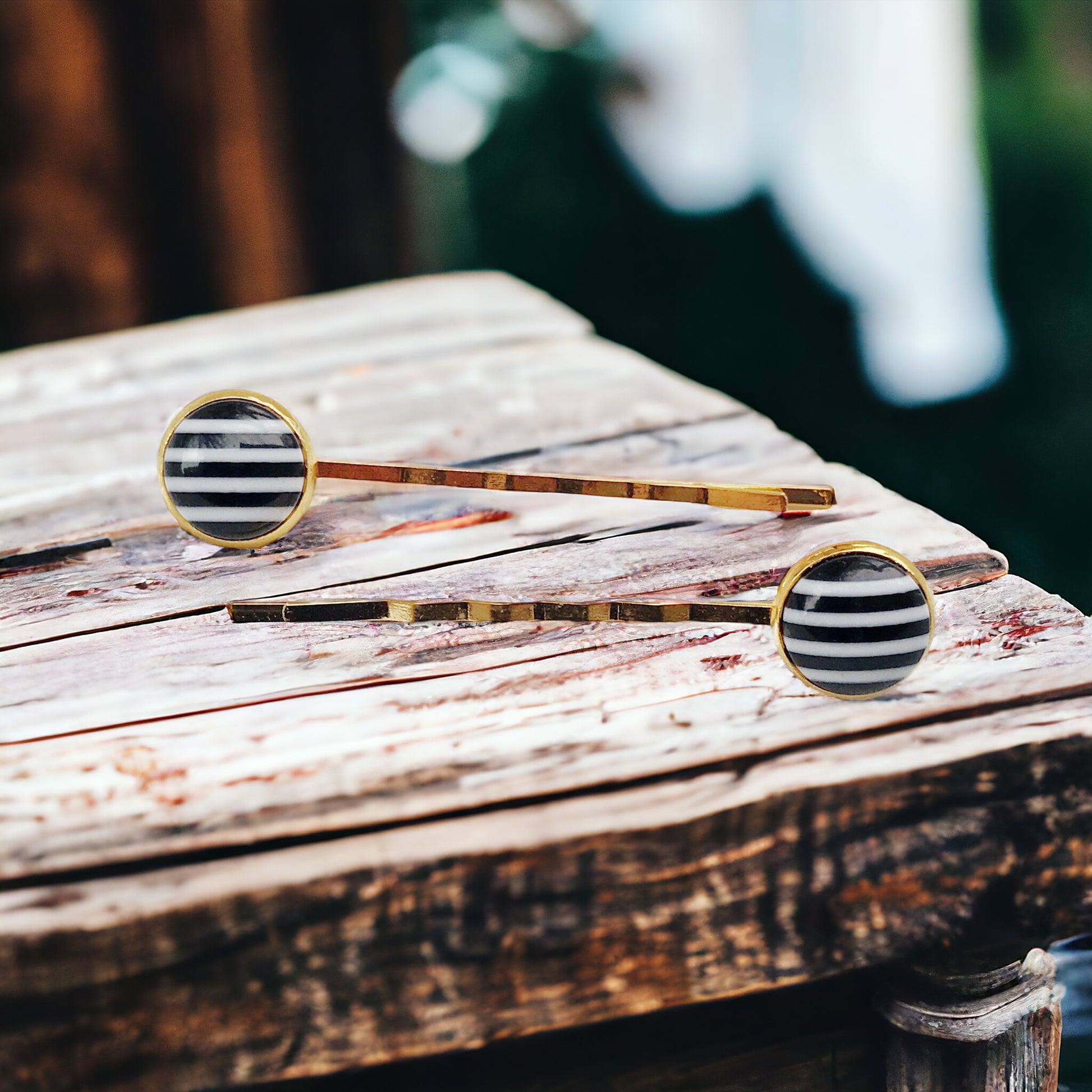 Black & White Striped Decorative Hair Pins for Women - Stylish Hair Accessories