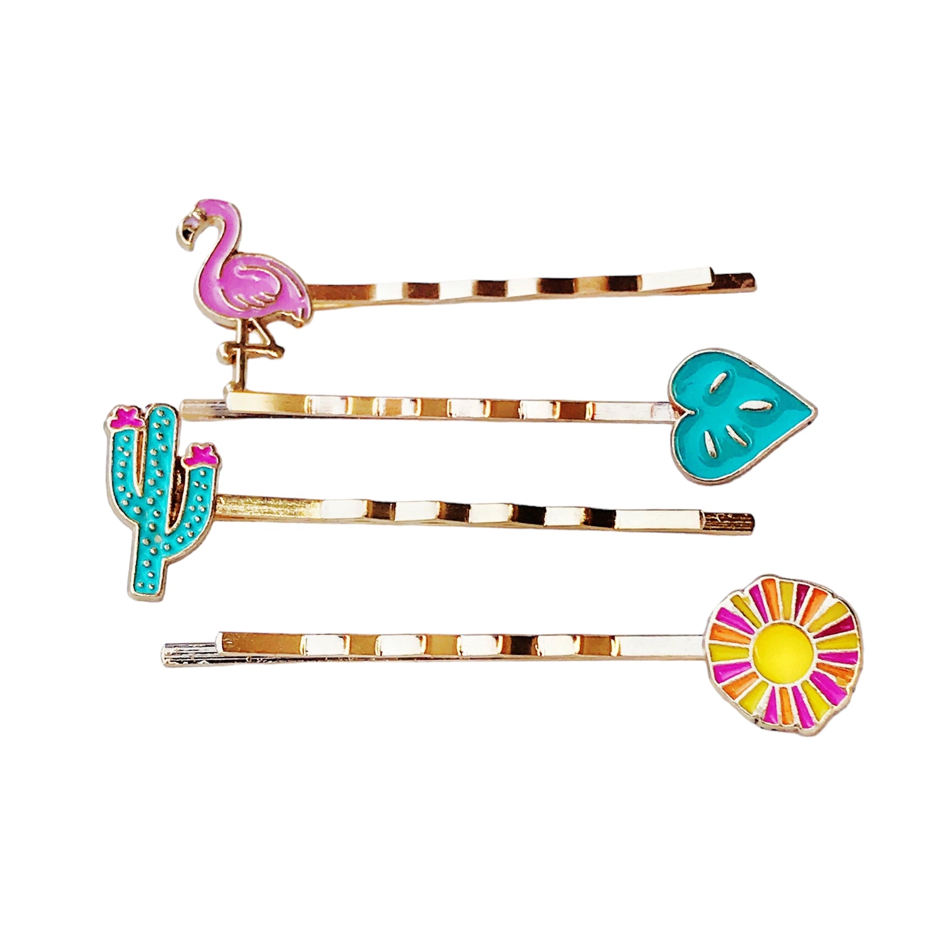 Cactus, Flamingo, Monstera Leaf, & Sunflower Hair Pins Set of 4 - Tropical-Inspired Accessories for Fun Hairstyles