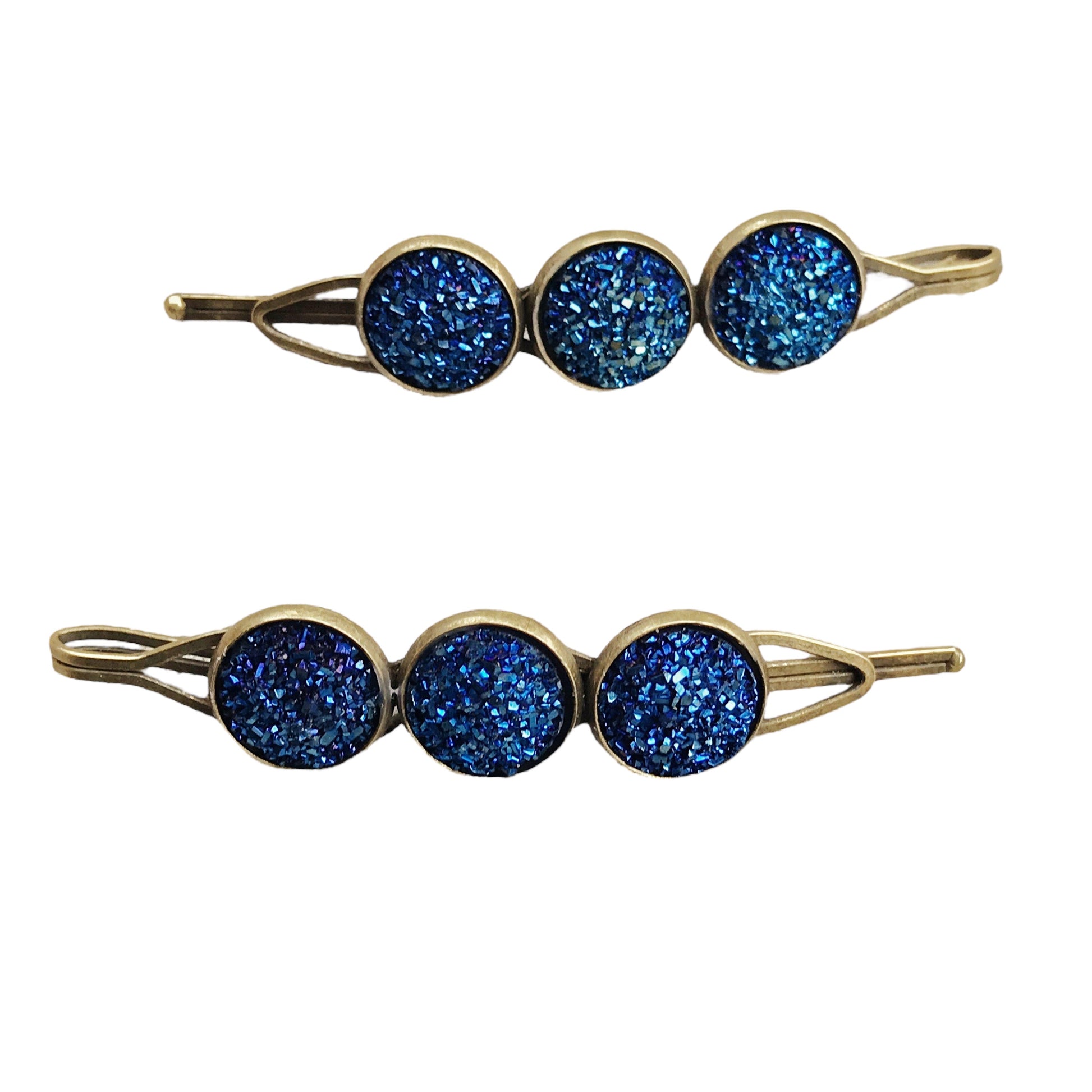 Cobalt Blue Druzy Hair Pins - Cute Bobby Pins for Women's Hairstyles