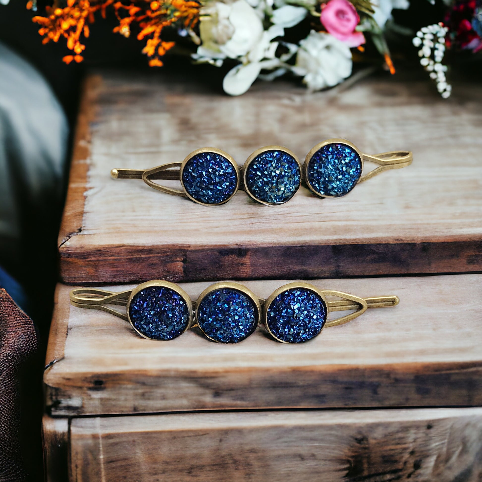 Cobalt Blue Druzy Hair Pins - Cute Bobby Pins for Women's Hairstyles