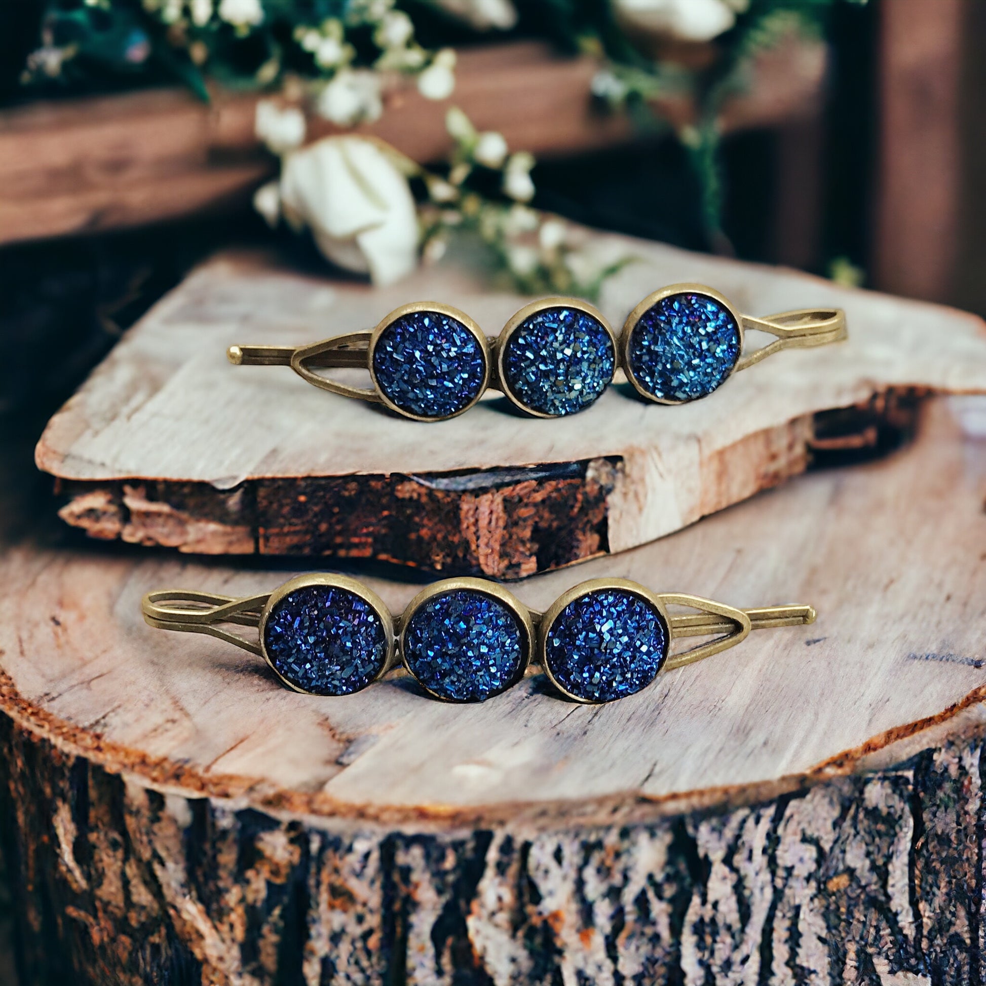 Cobalt Blue Druzy Hair Pins - Cute Bobby Pins for Women's Hairstyles