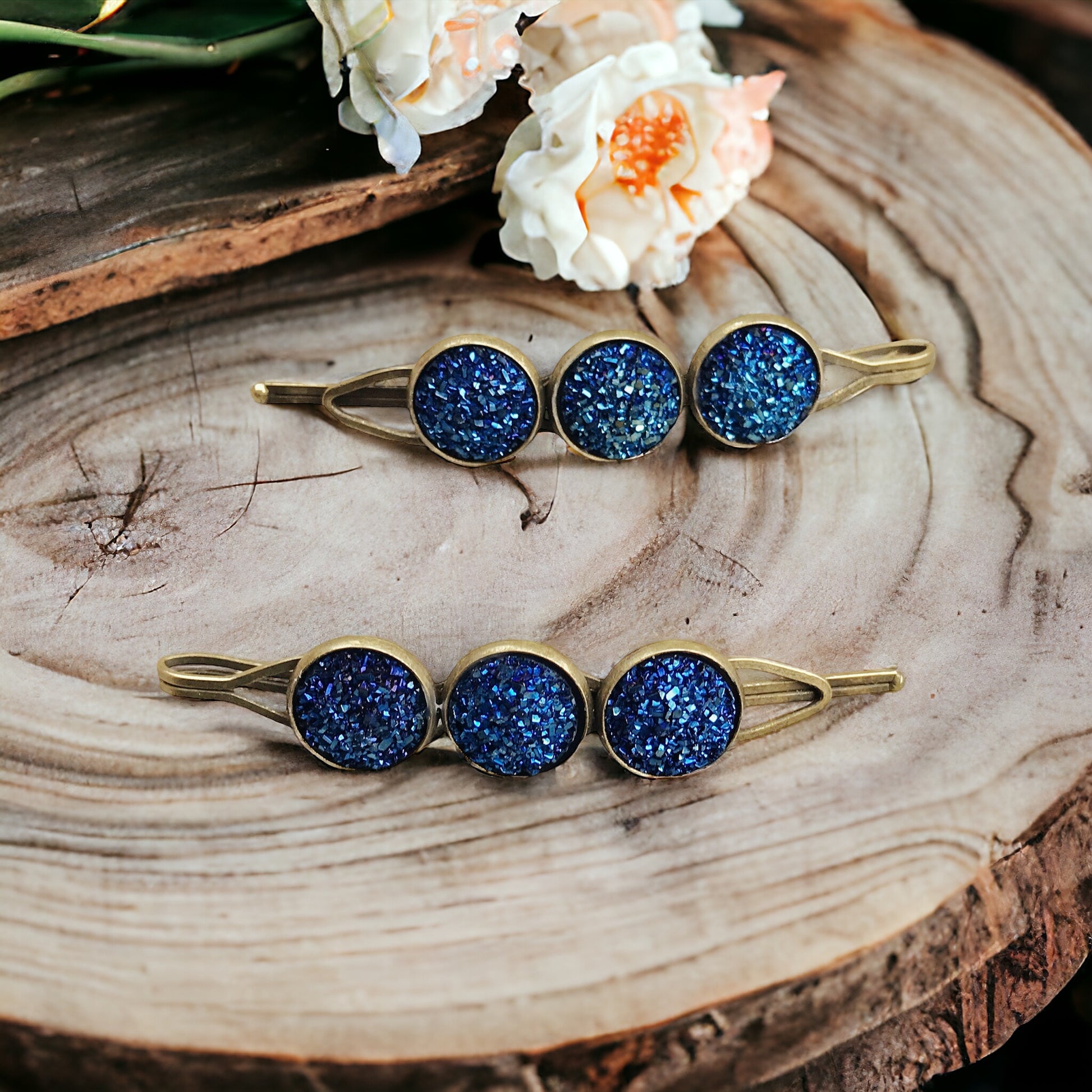 Cobalt Blue Druzy Hair Pins - Cute Bobby Pins for Women's Hairstyles