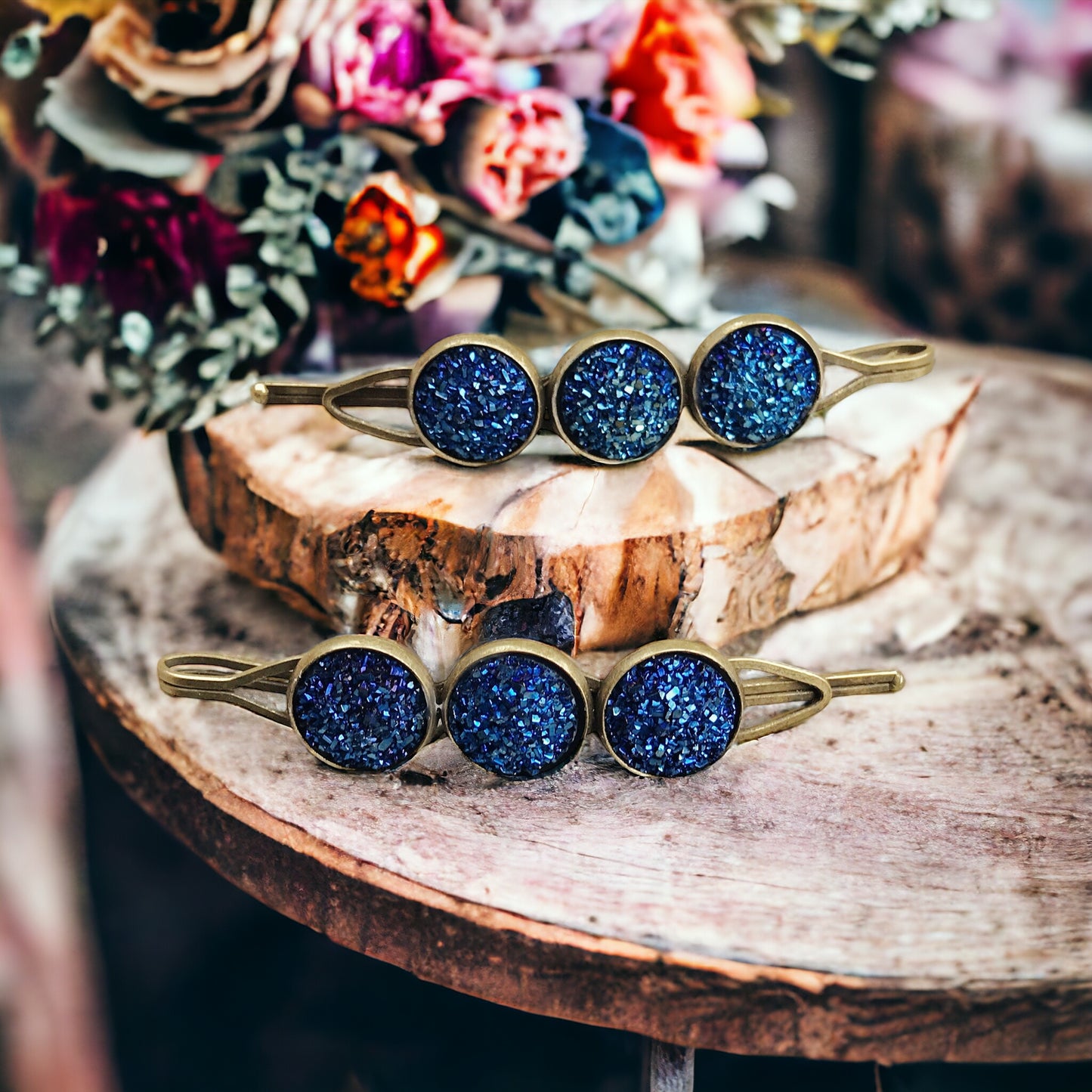 Cobalt Blue Druzy Hair Pins - Cute Bobby Pins for Women's Hairstyles