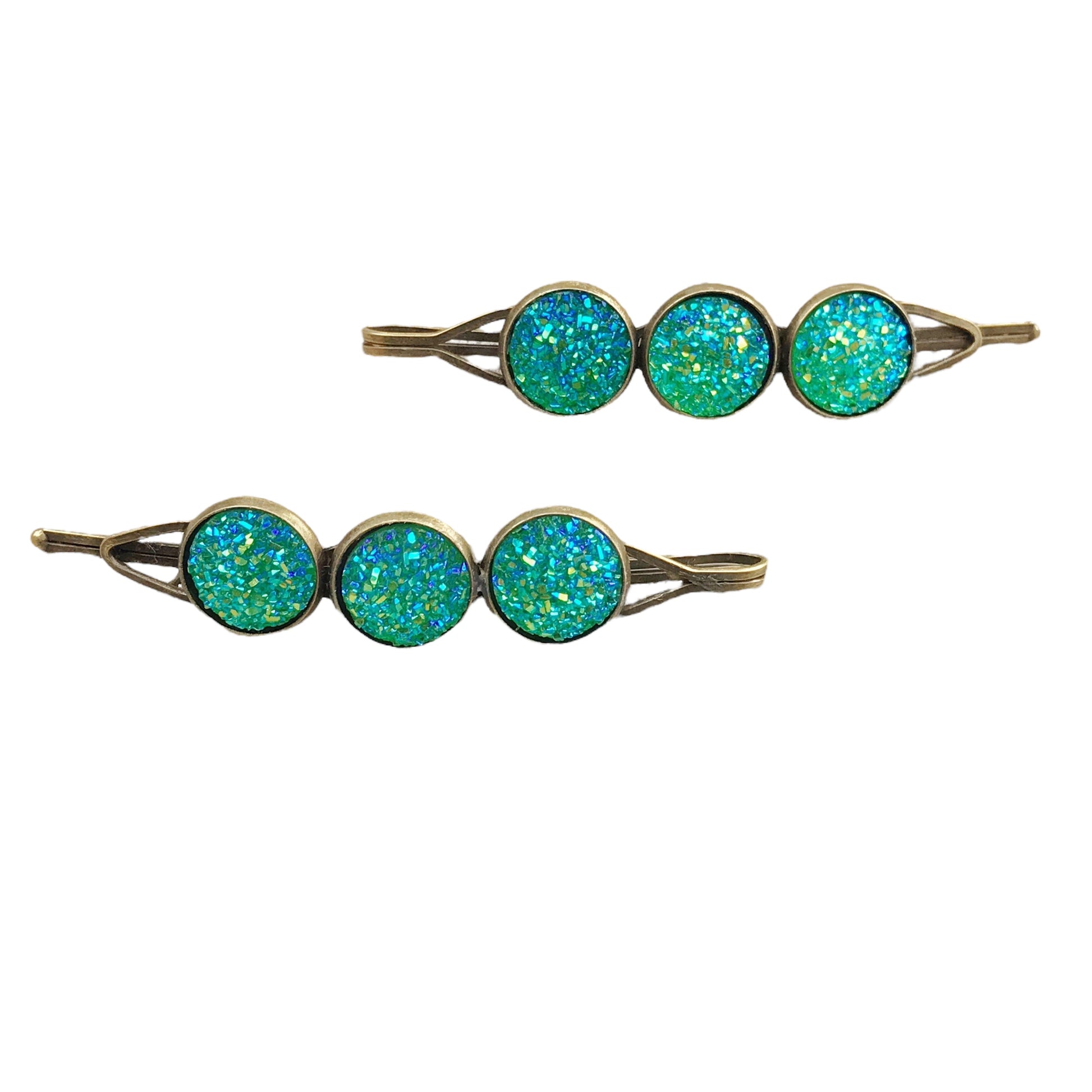 Green Druzy Hair Pin Set - Elegant Hair Accessories