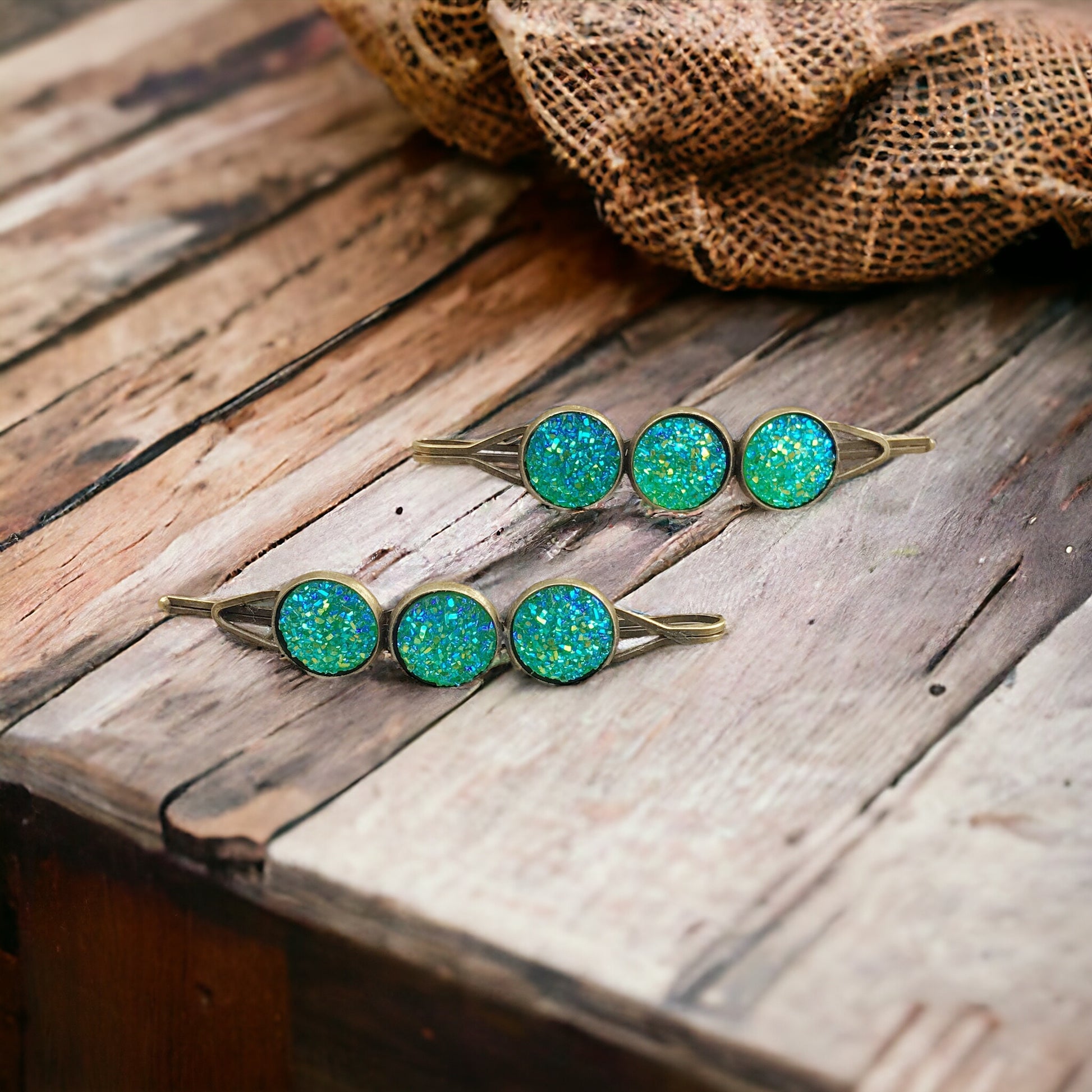 Green Druzy Hair Pin Set - Elegant Hair Accessories