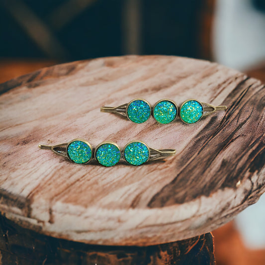 Green Druzy Hair Pin Set - Elegant Hair Accessories