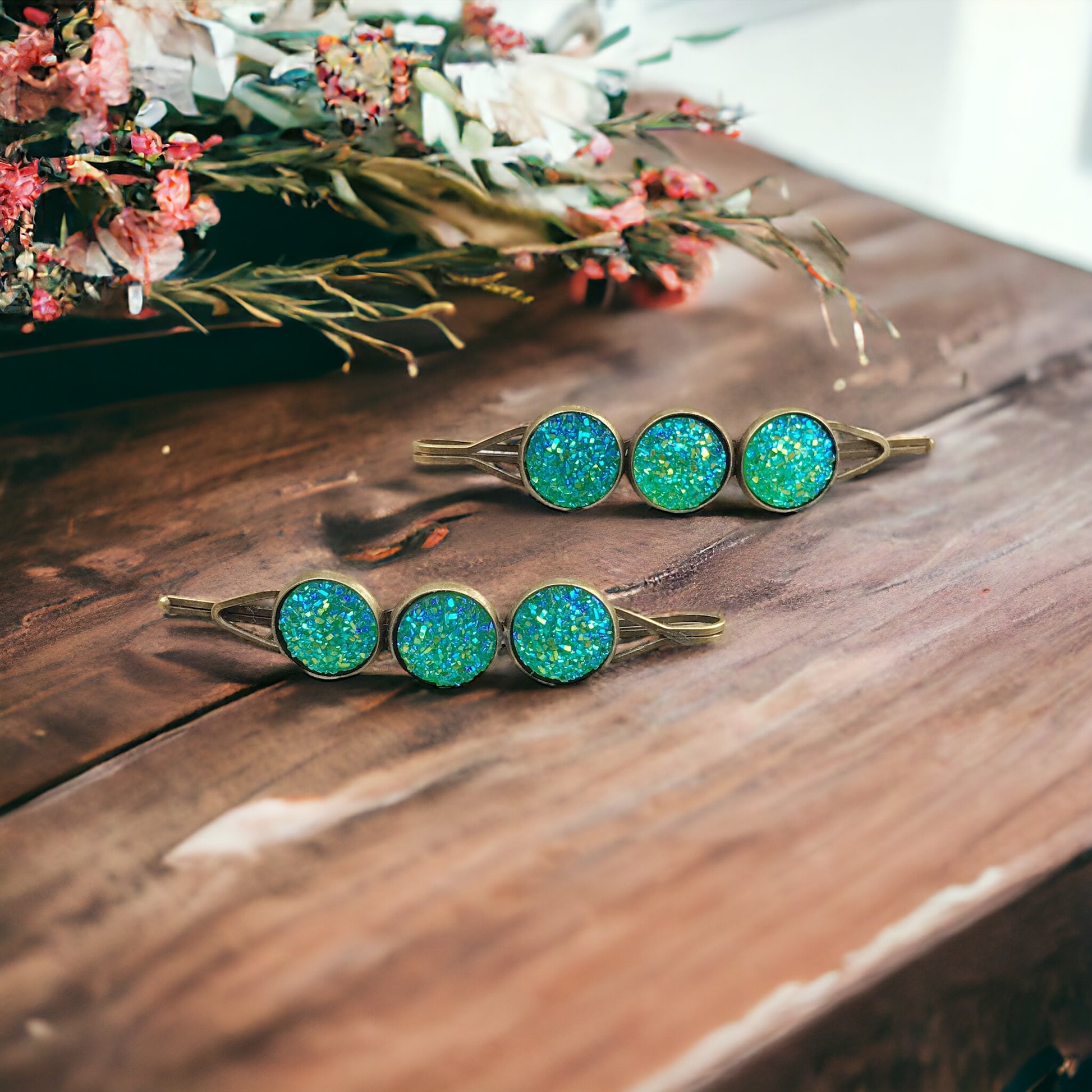 Green Druzy Hair Pin Set - Elegant Hair Accessories