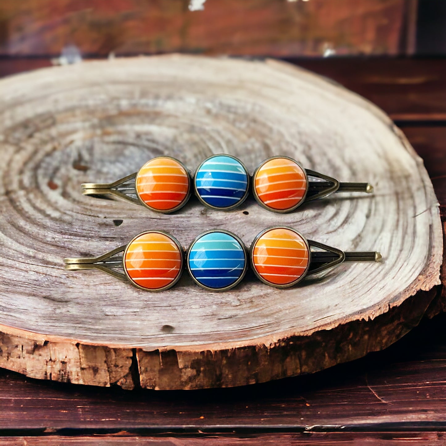 Orange & Blue Gradient Striped Hair Pins: Vibrant Accessories for Stylish Hairdos