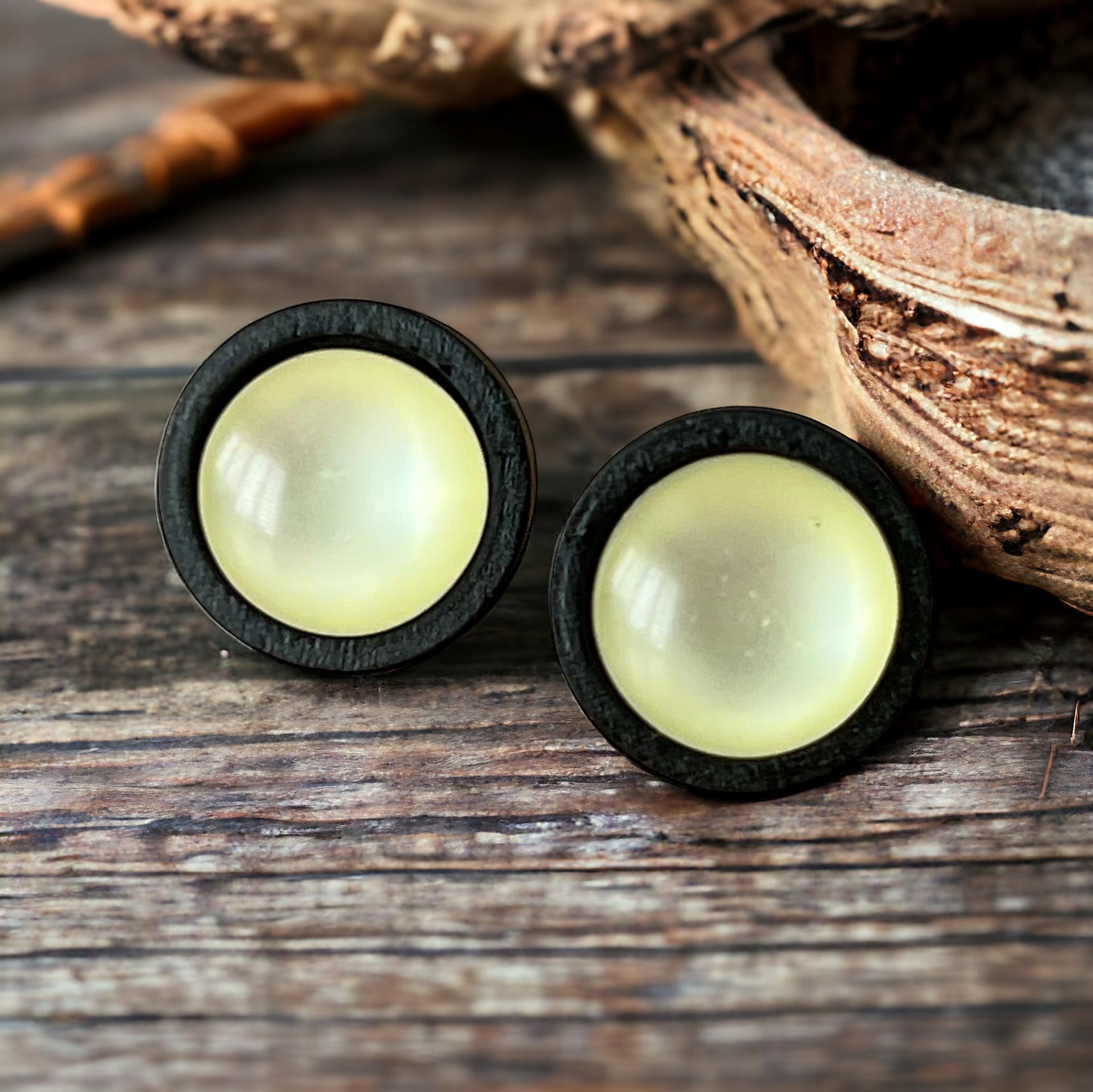 Yellow Resin Black Wood Unisex Stud Earrings - Stylish & Versatile Jewelry