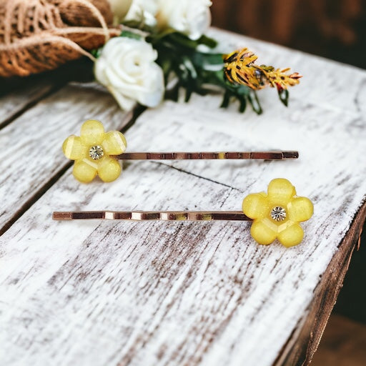 Yellow Flower Hair Pin Set - Elegant Floral Accessories