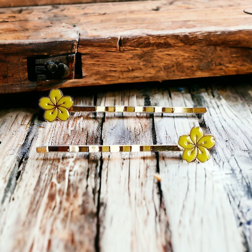 Yellow Tropical Flower Hair Pins: Vibrant Floral Accents for Your Hair