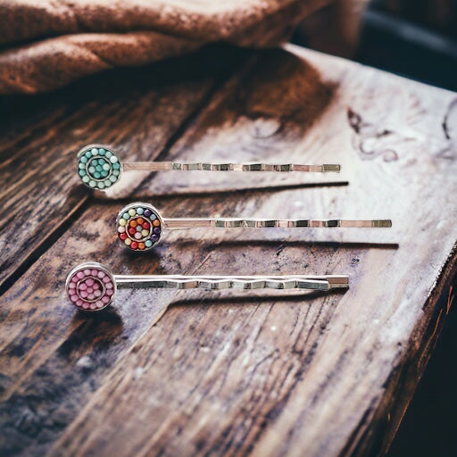 Set of 3 Seed Bead Hair Pins: Colorful & Versatile Hair Accessories