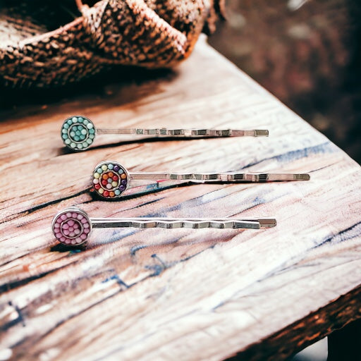 Set of 3 Seed Bead Hair Pins: Colorful & Versatile Hair Accessories