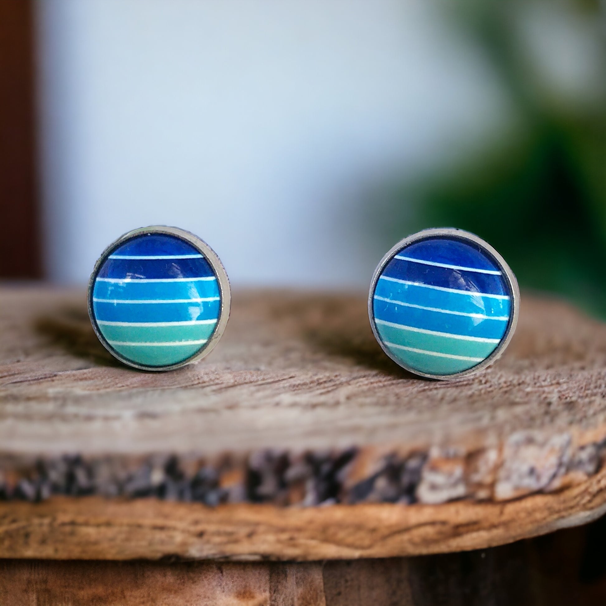 Blue Gradient Striped Earrings - Boho Chic Statement Jewelry