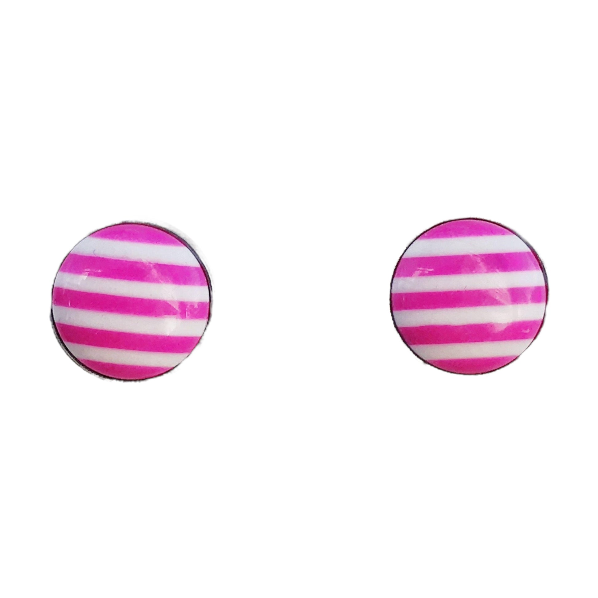 Pink & White Striped Silver Stud Earrings - Chic & Playful Accessories