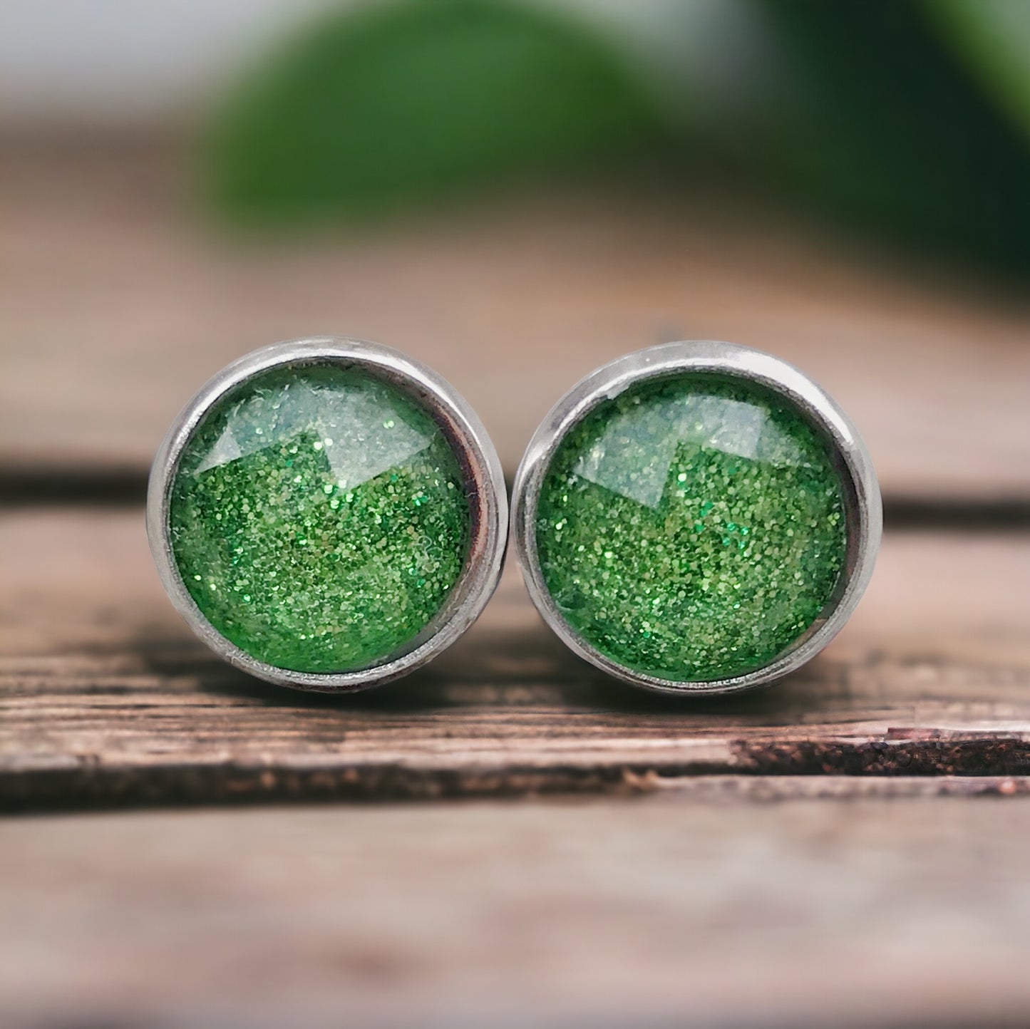 Green Glitter Acrylic Silver Stud Earrings - Sparkling & Stylish Accessories