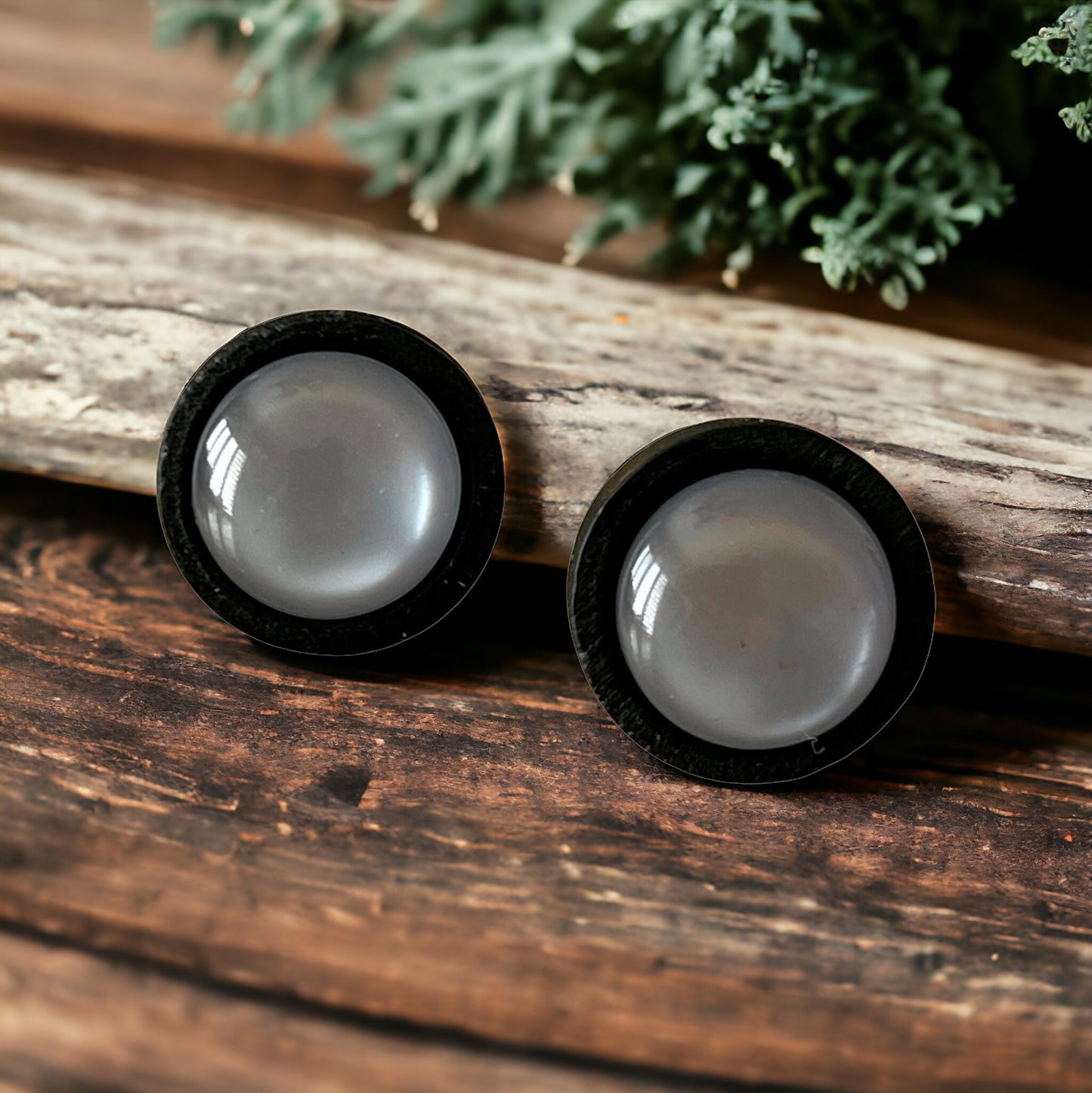 Gray Resin Black Wood Unisex Stud Earrings - Stylish & Versatile Accessories