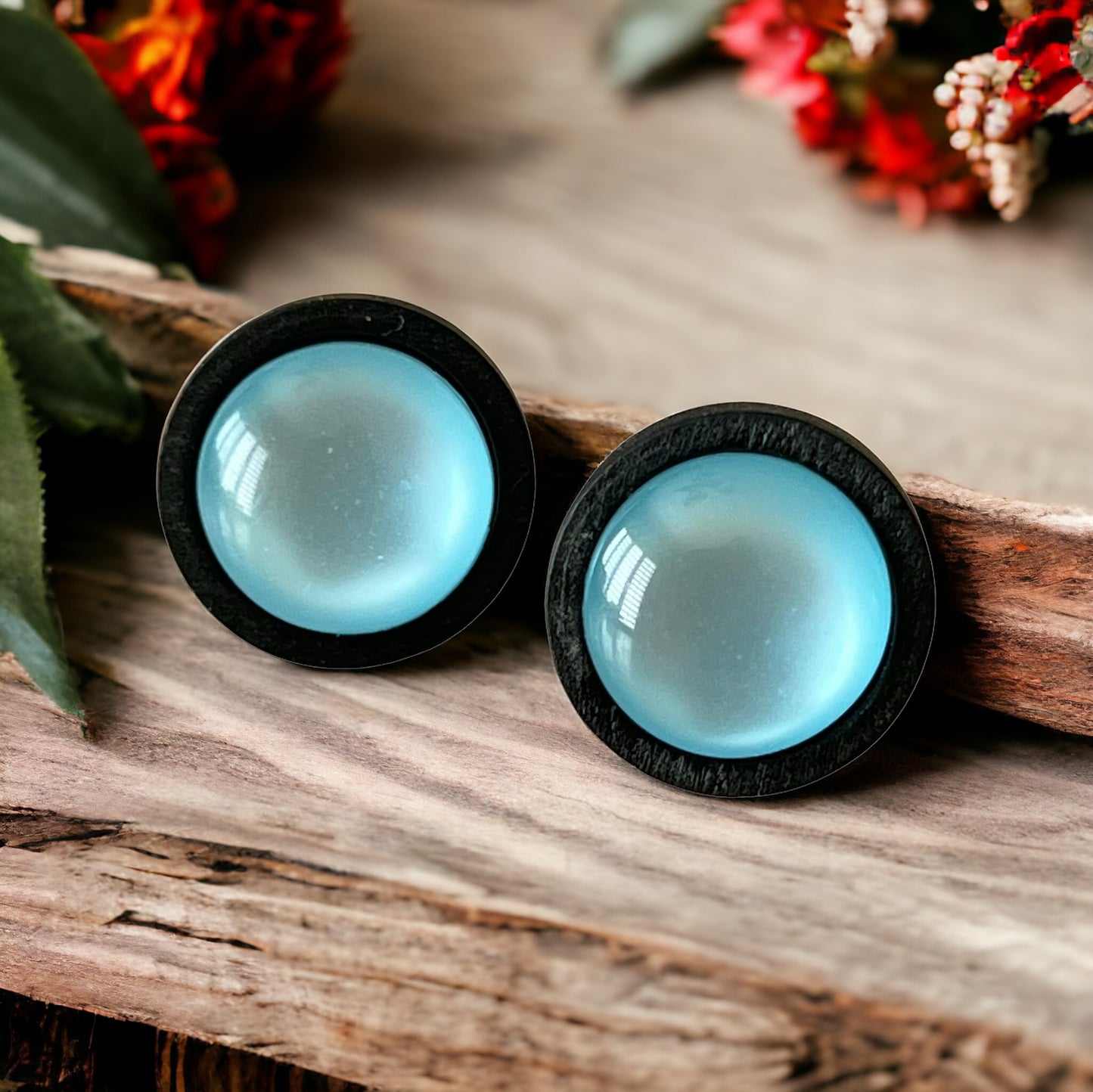 Blue Resin Natural Black Wood Unisex Stud Earrings - Stylish & Versatile Accessories