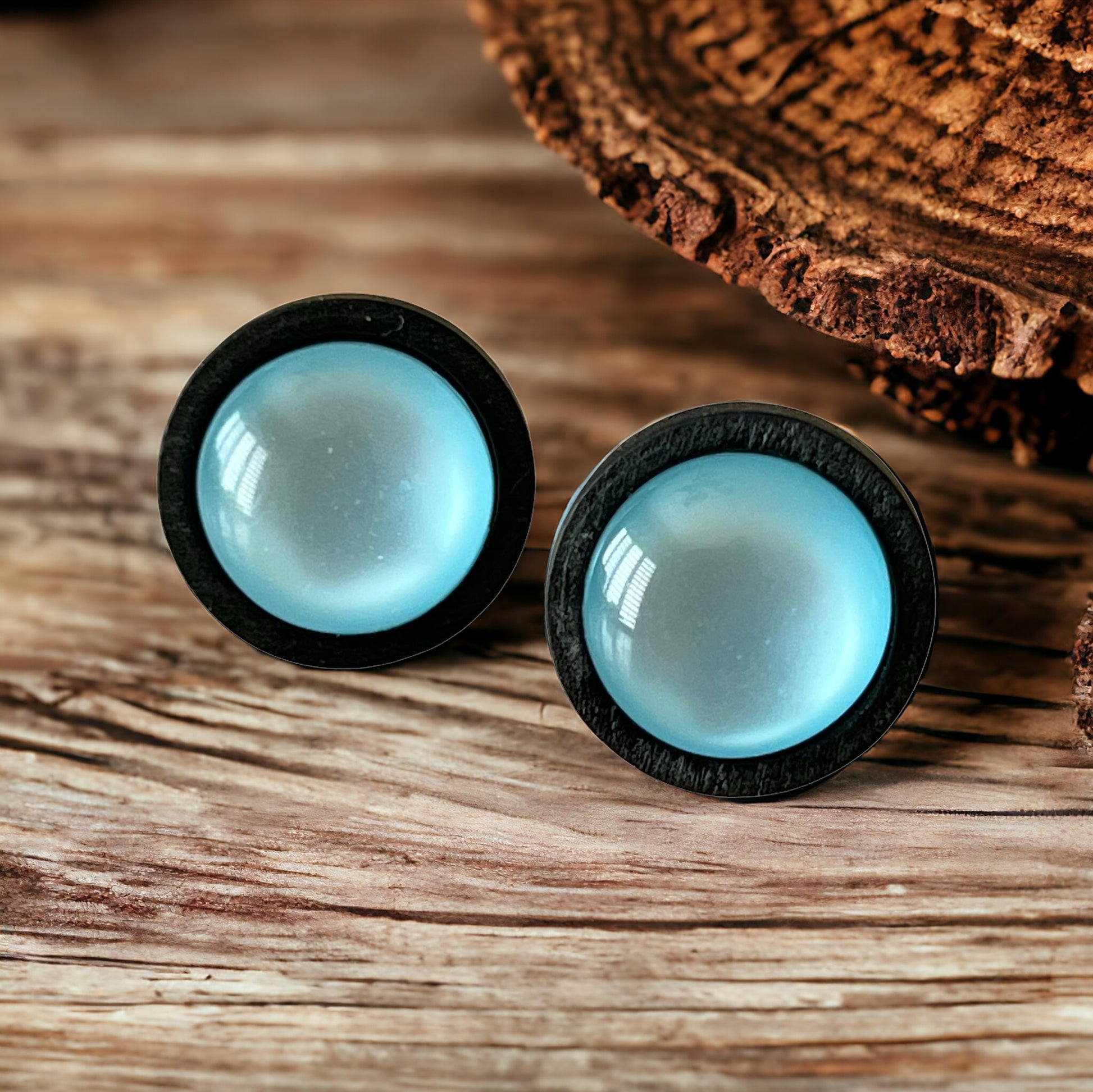 Blue Resin Natural Black Wood Unisex Stud Earrings - Stylish & Versatile Accessories