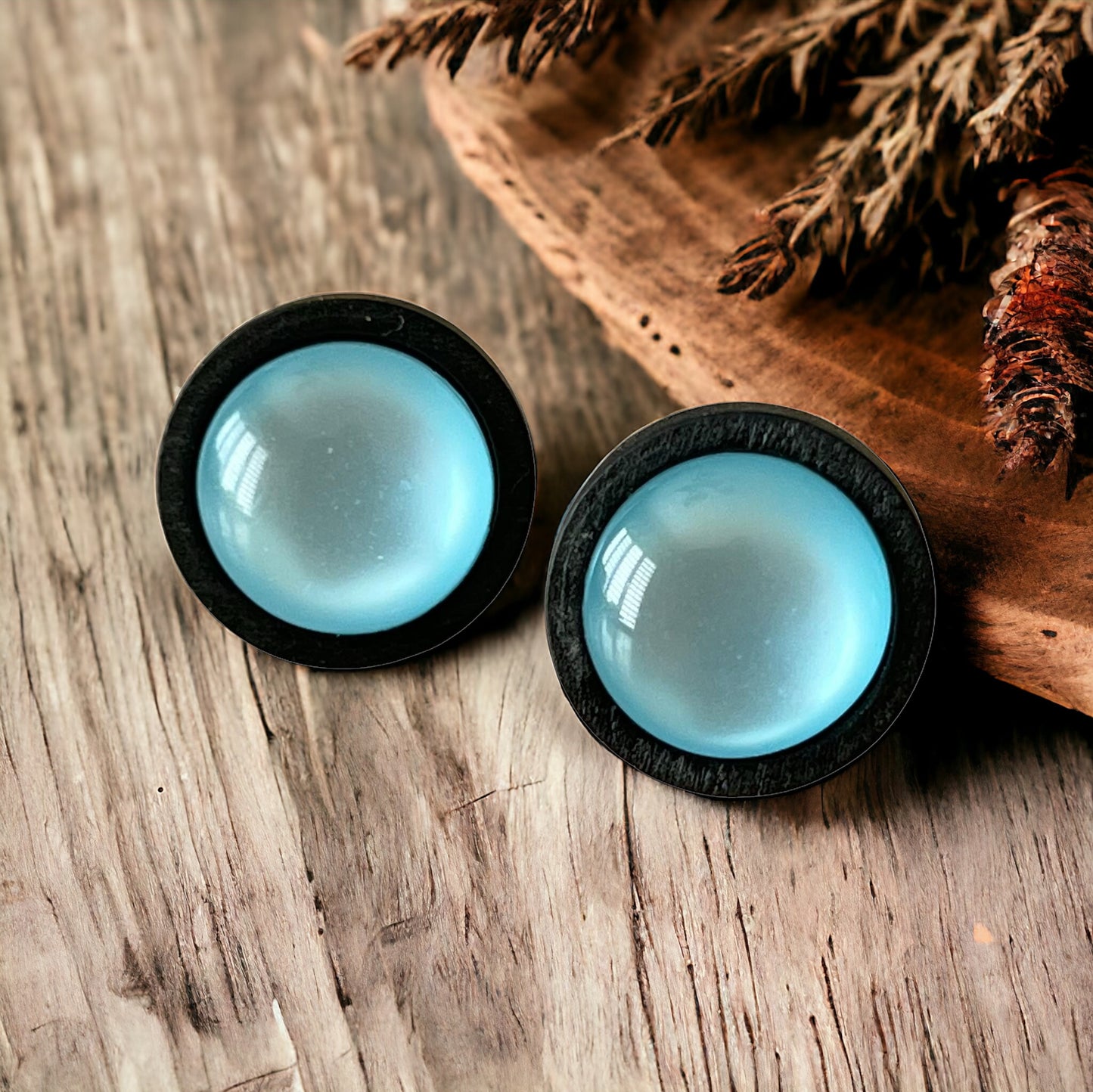 Blue Resin Natural Black Wood Unisex Stud Earrings - Stylish & Versatile Accessories