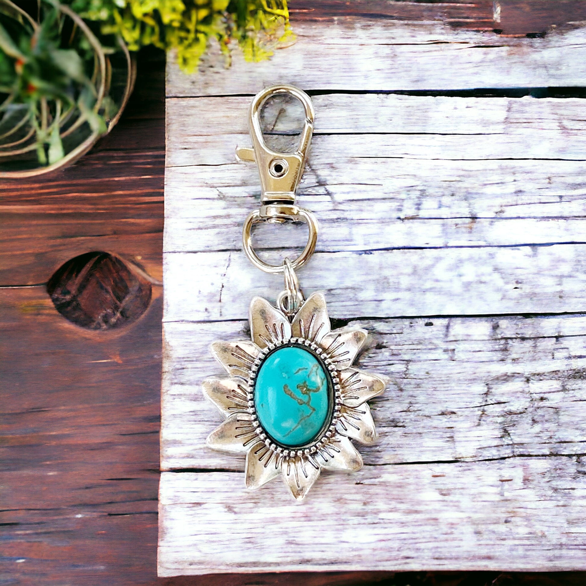 Turquoise Sunflower Boho Western Zipper Pull Purse Charm - Stylish Southwest-Inspired Accessory