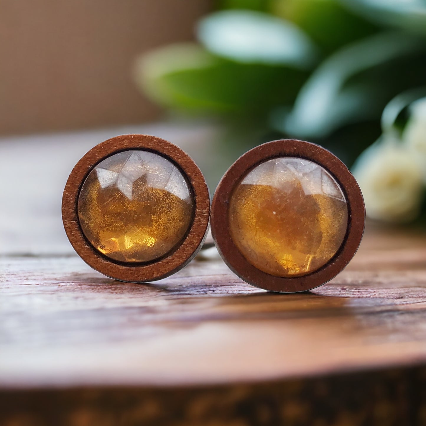 Brown Acrylic & Wood Unisex Stud Earrings: Natural & Versatile Accessories