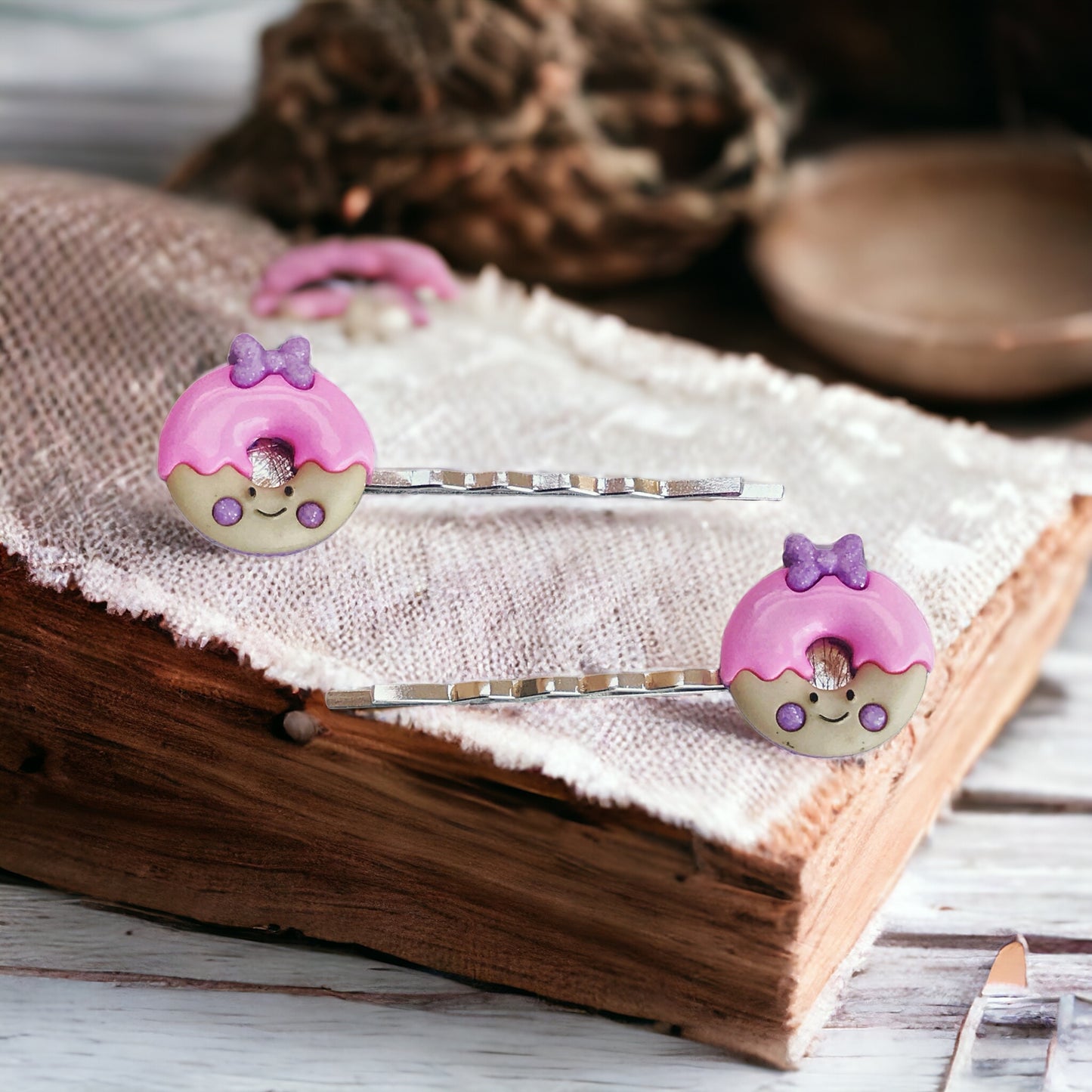 Pink Donut Hair Pins for Women and Girls