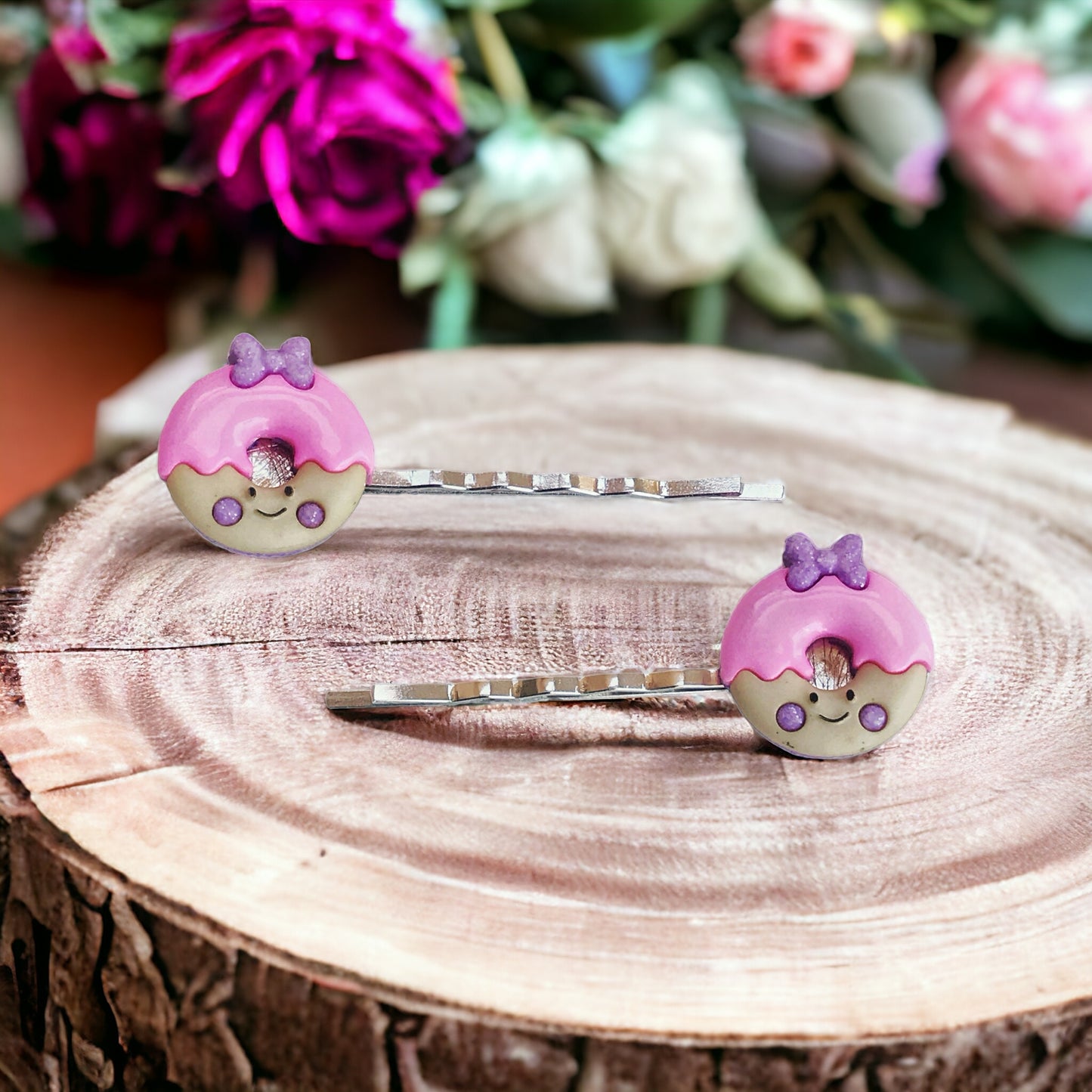 Pink Donut Hair Pins for Women and Girls