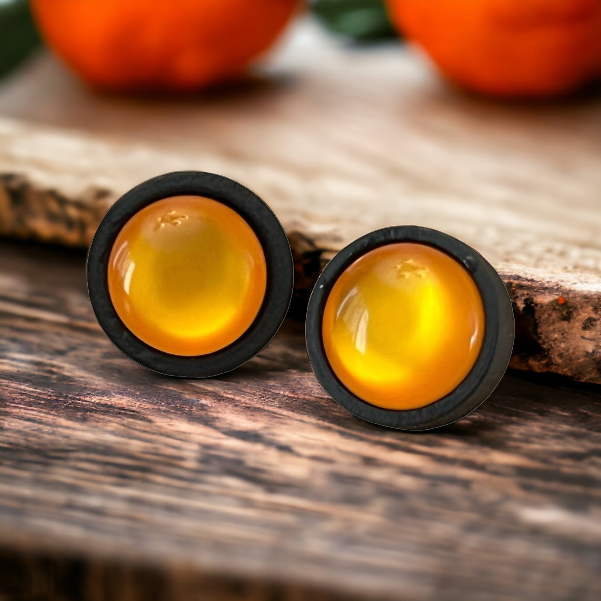 Orange Resin Black Wood Unisex Stud Earrings - Unique & Stylish Accessories