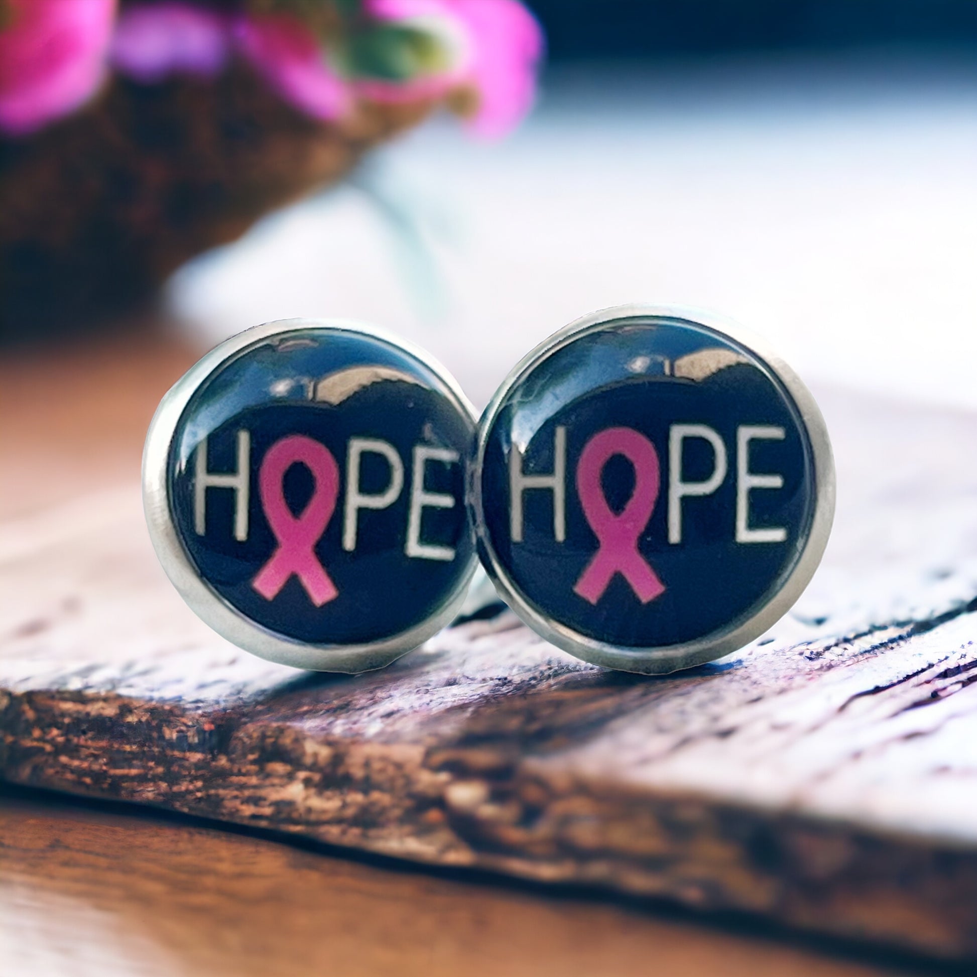 Breast Cancer Awareness 'Hope' Stud Earrings - Stylish & Meaningful Accessories