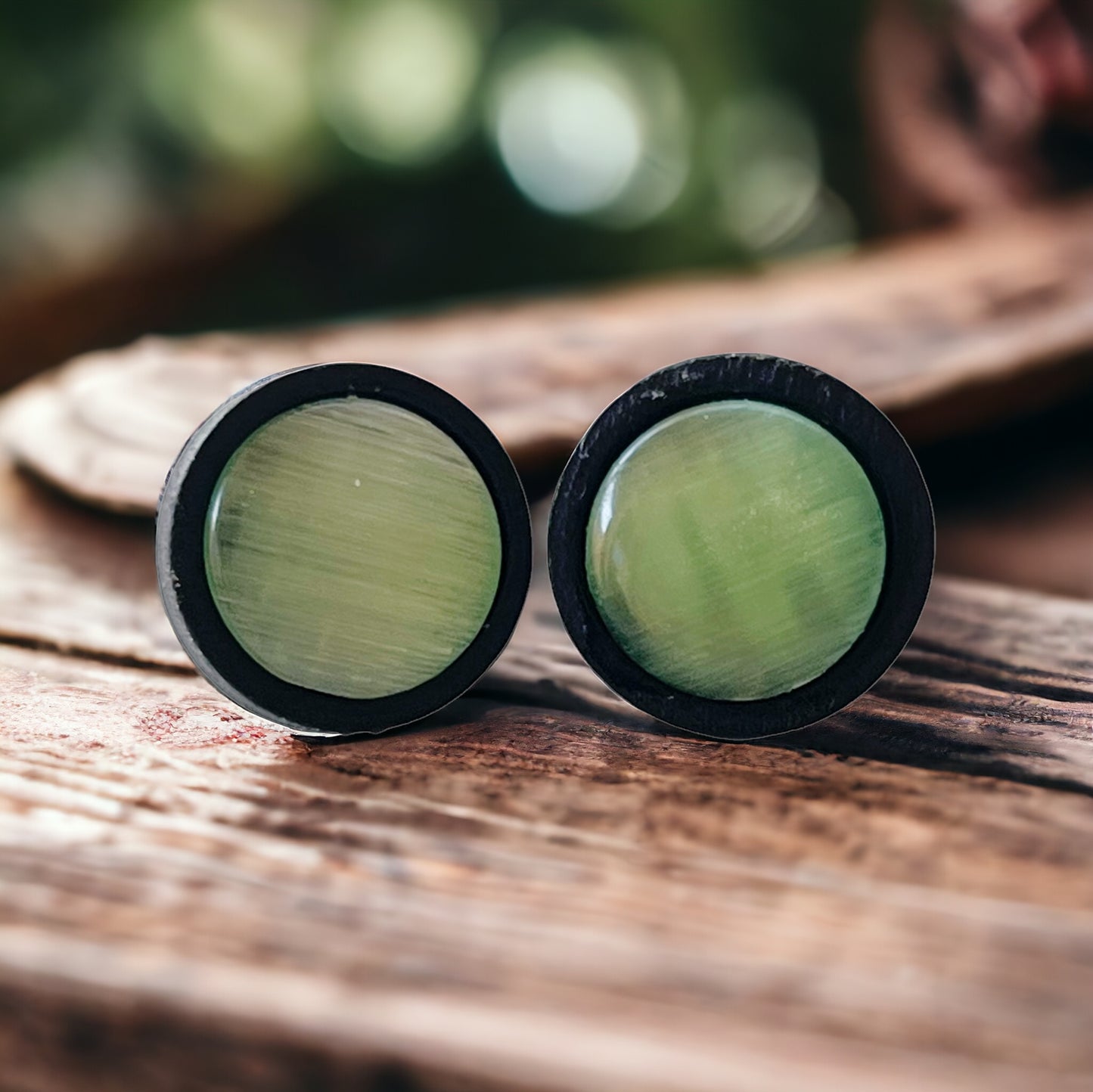 Green Glass Black Wood Unisex Stud Earrings - Stylish & Versatile Accessories