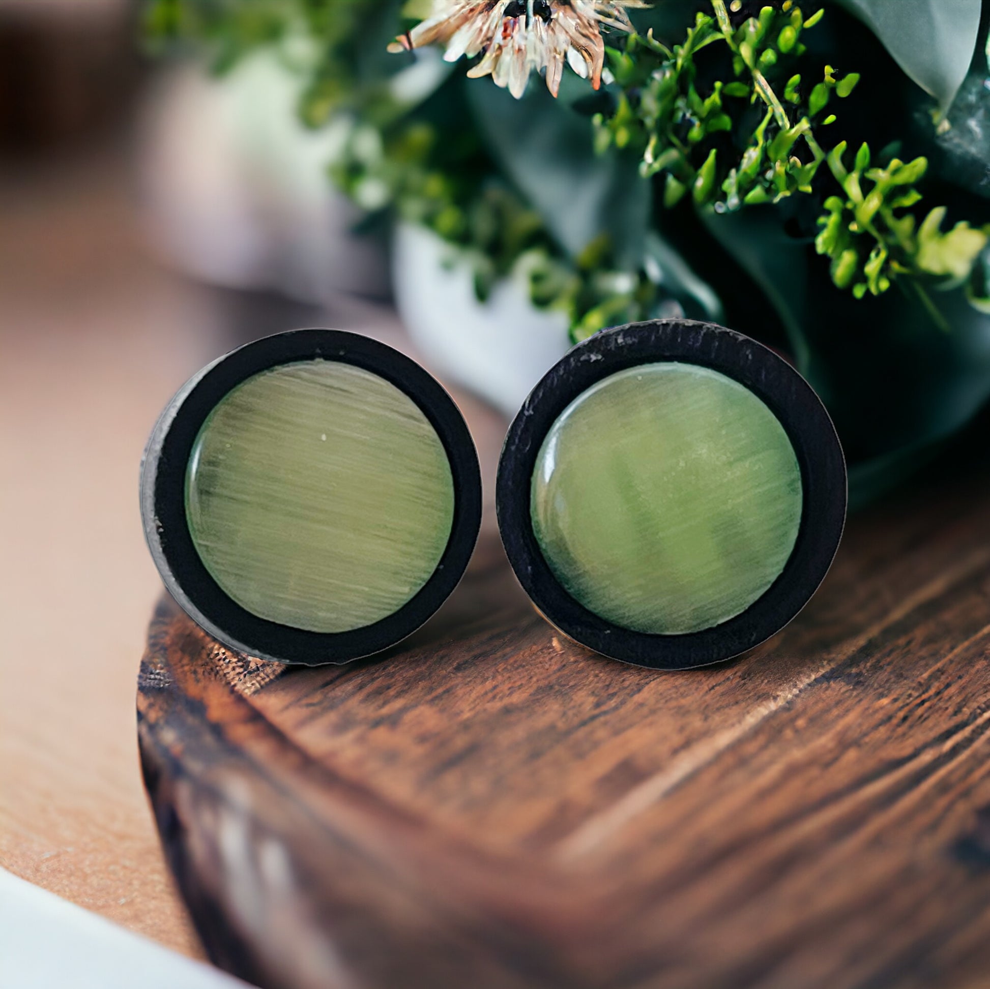 Green Glass Black Wood Unisex Stud Earrings - Stylish & Versatile Accessories