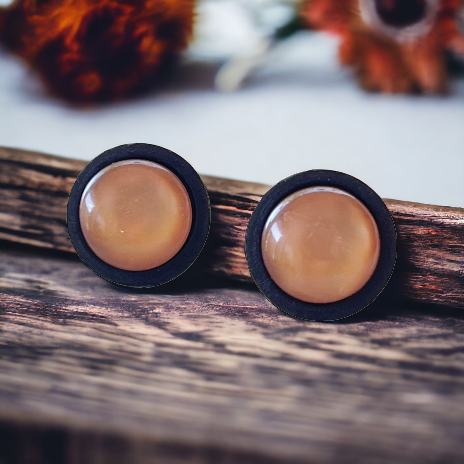 Brown Resin Black Wood Unisex Stud Earrings - Stylish & Versatile Accessories