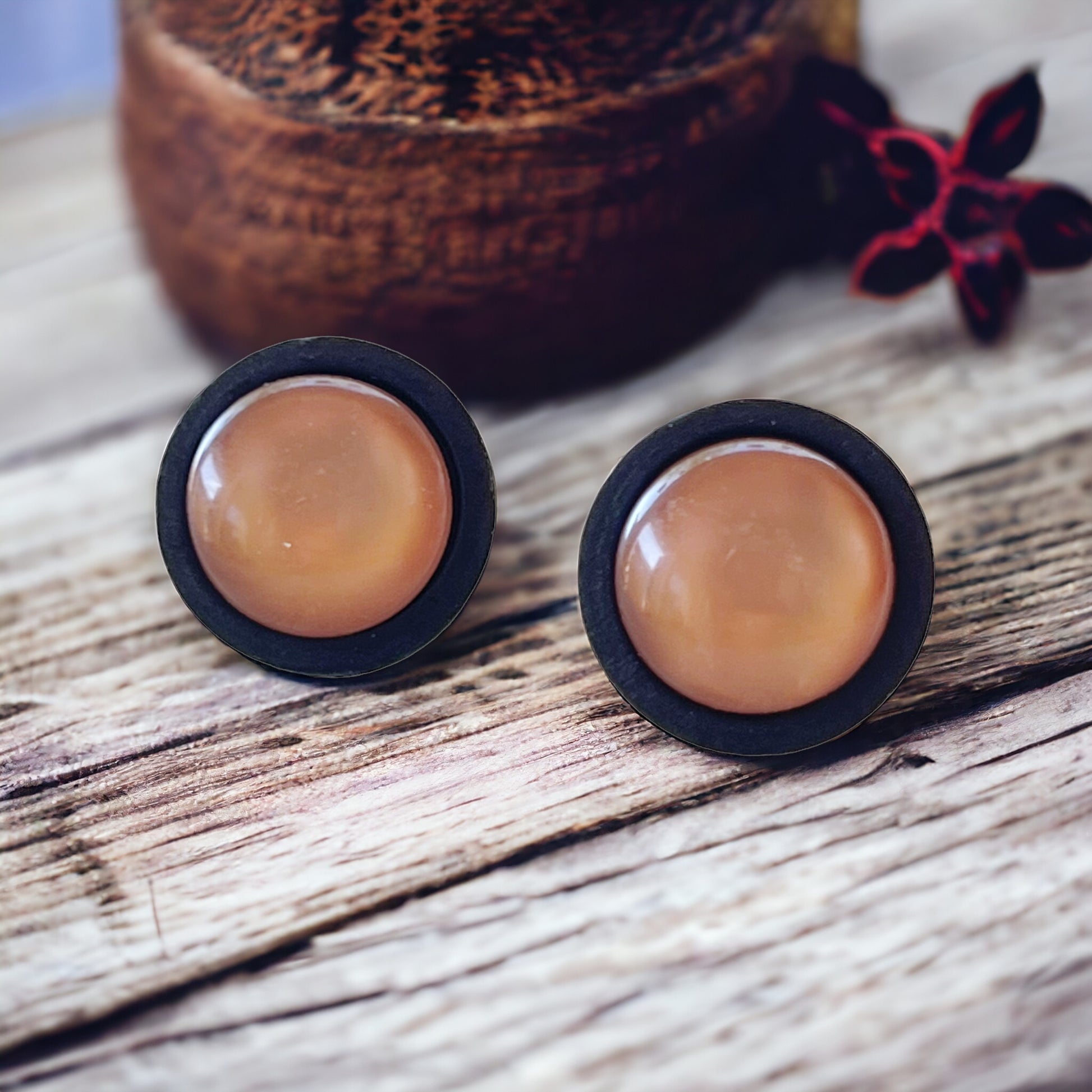 Brown Resin Black Wood Unisex Stud Earrings - Stylish & Versatile Accessories