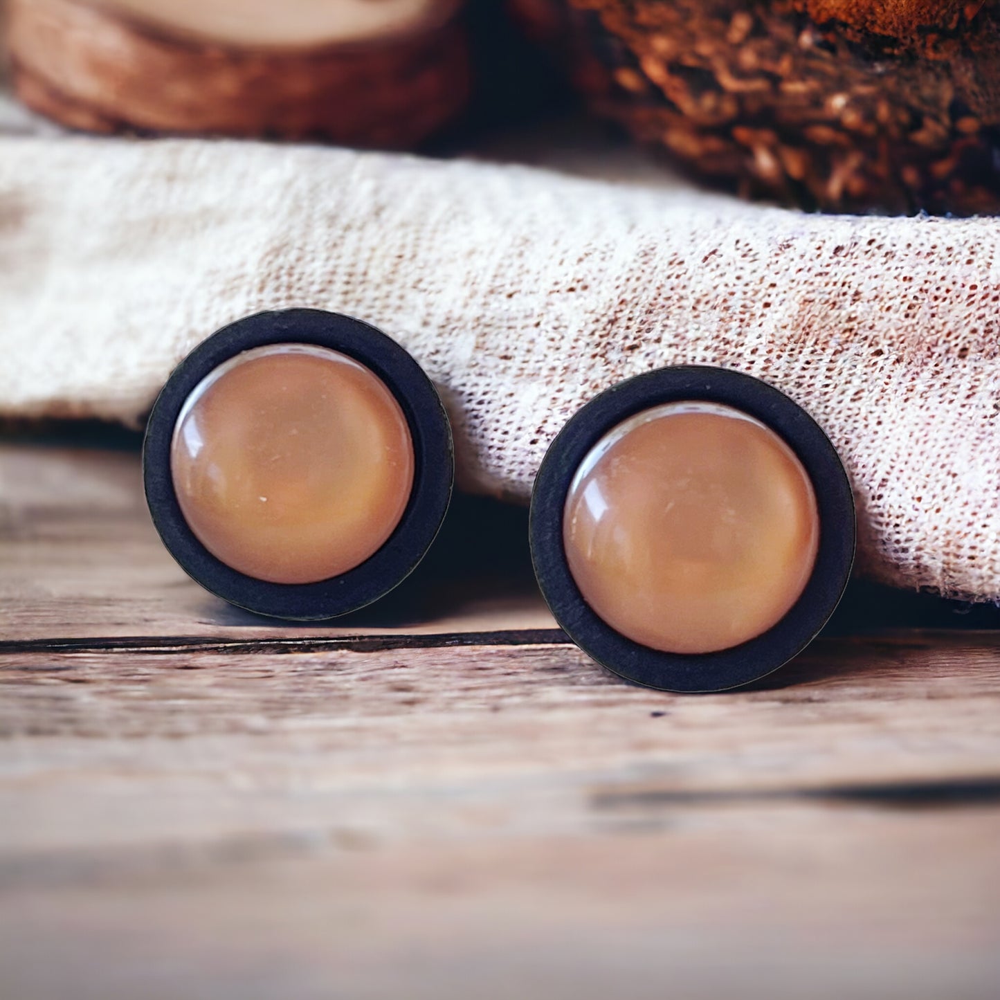 Brown Resin Black Wood Unisex Stud Earrings - Stylish & Versatile Accessories