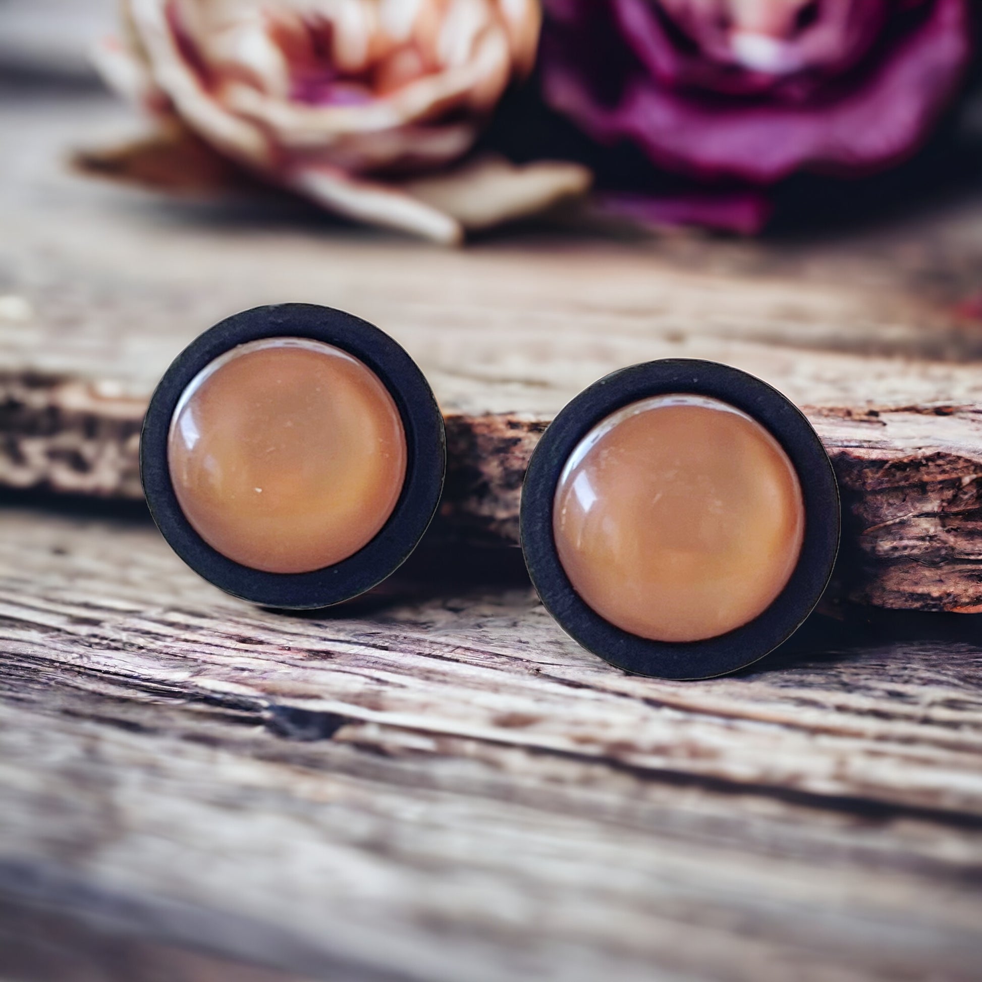 Brown Resin Black Wood Unisex Stud Earrings - Stylish & Versatile Accessories