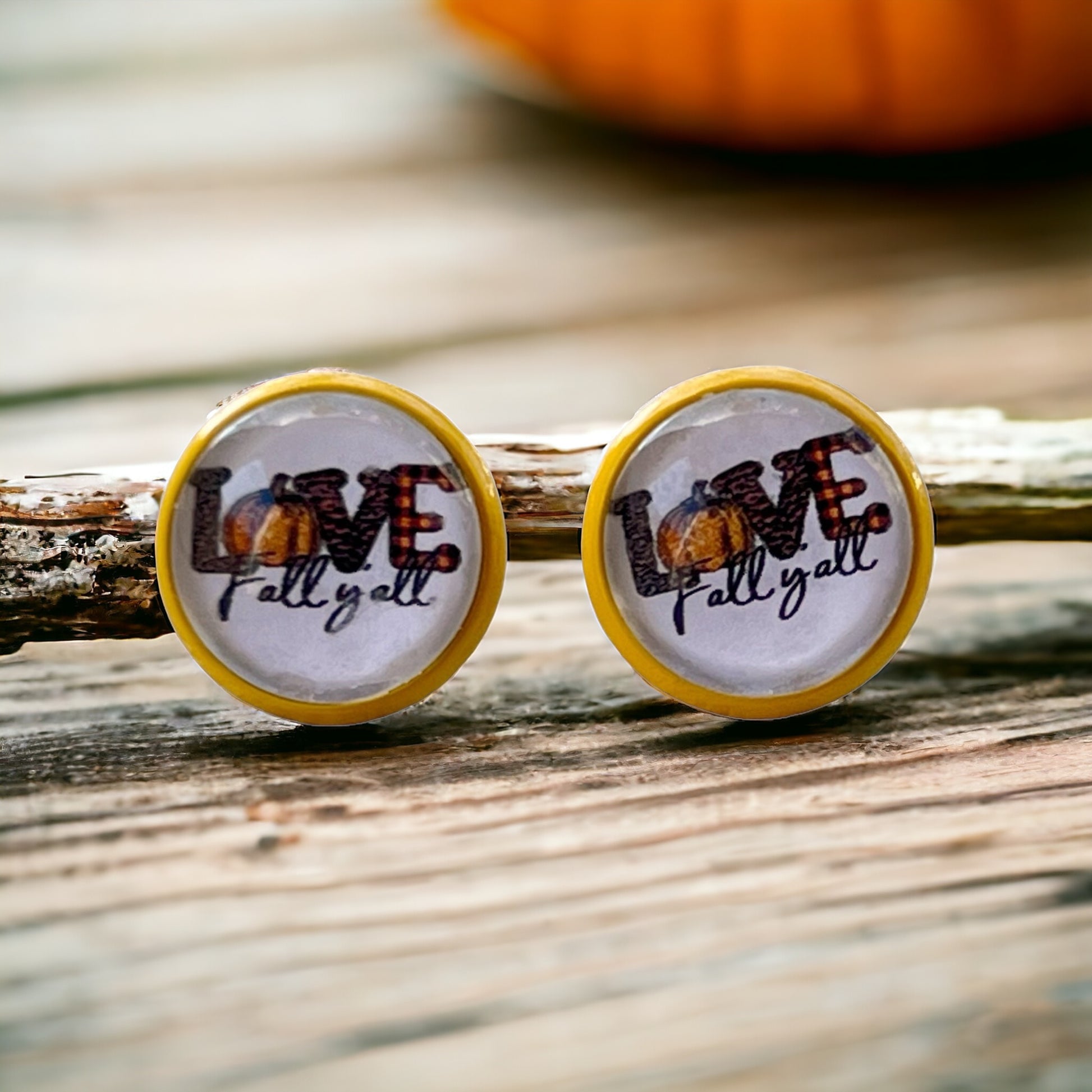 Love Fall Y’all Pumpkin Yellow Stud Earrings - Festive & Stylish Accessories