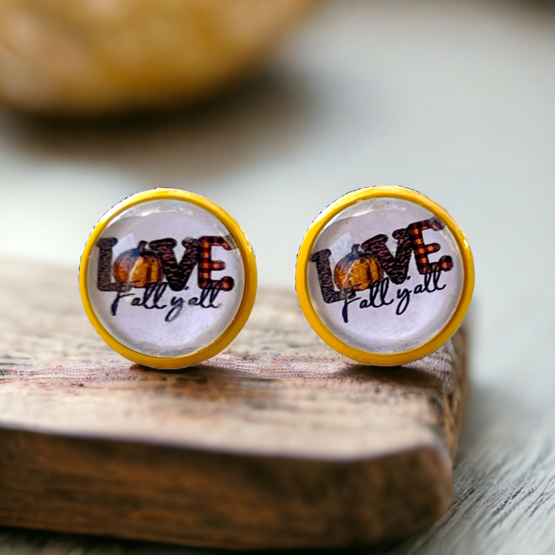 Love Fall Y’all Pumpkin Yellow Stud Earrings - Festive & Stylish Accessories