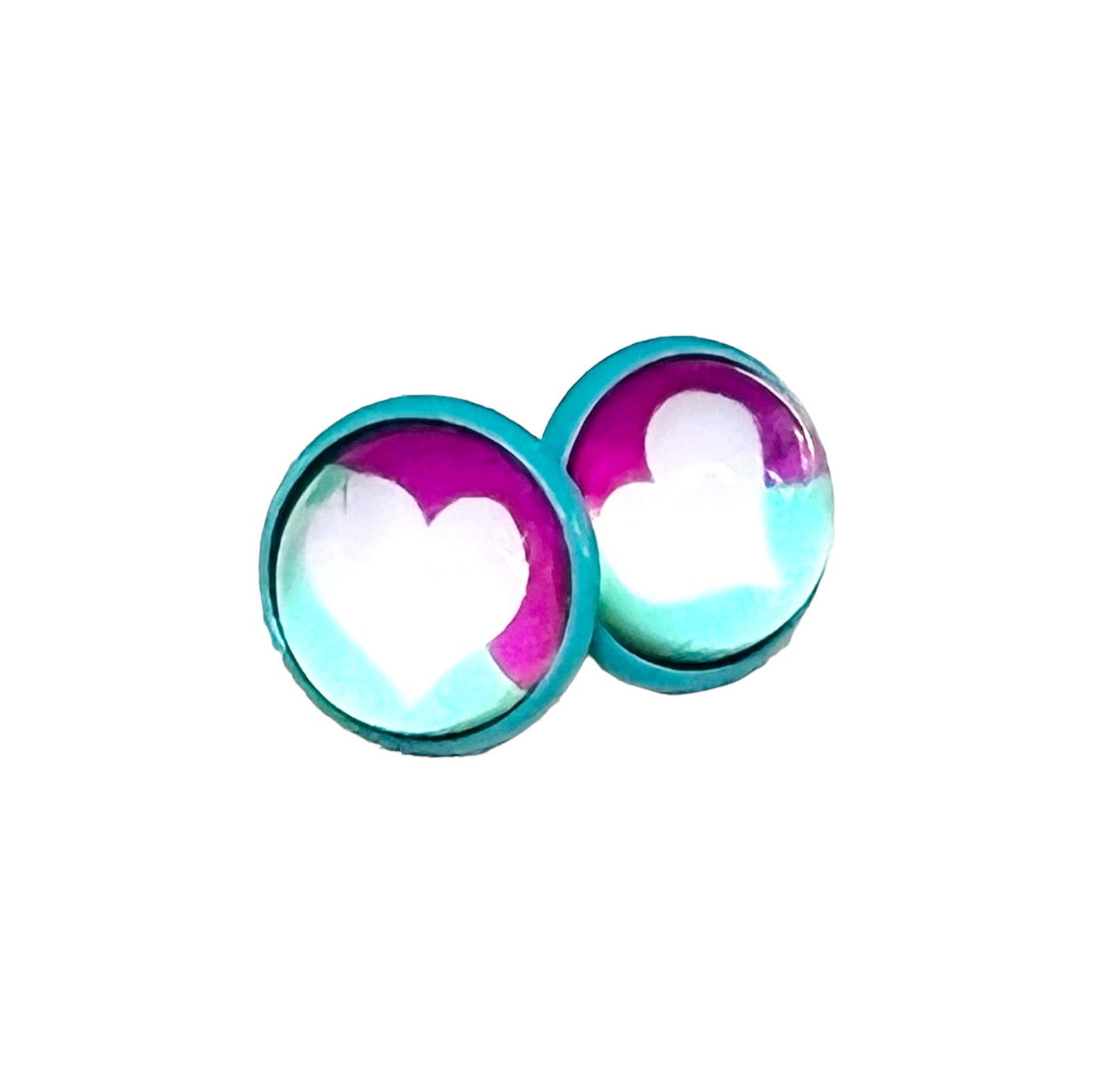 White Heart Blue & Purple Stud Earrings: Charming Accents for a Pop of Color