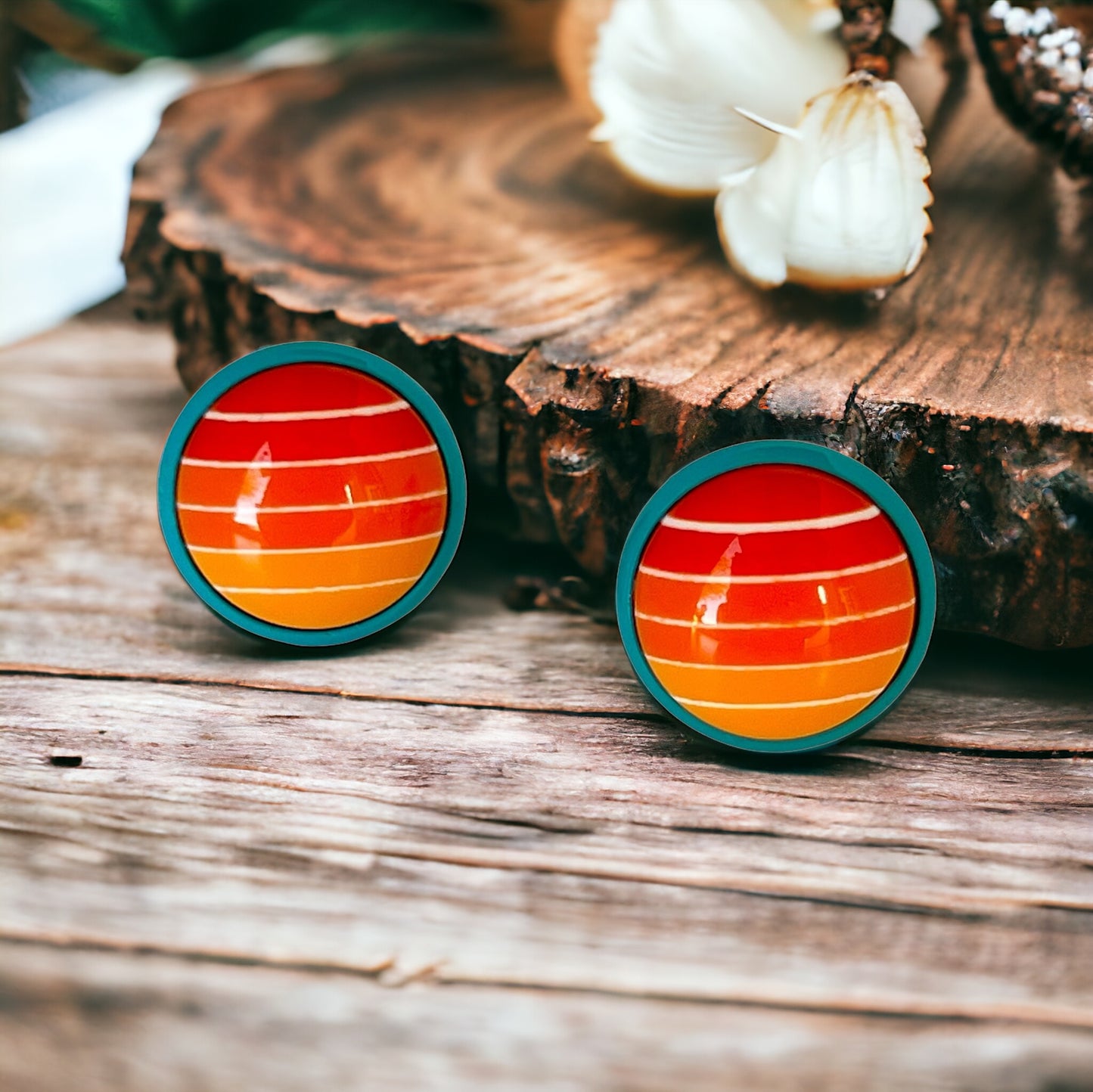 Orange Gradient Striped Blue Unisex Earrings - Stylish & Unique Accessories