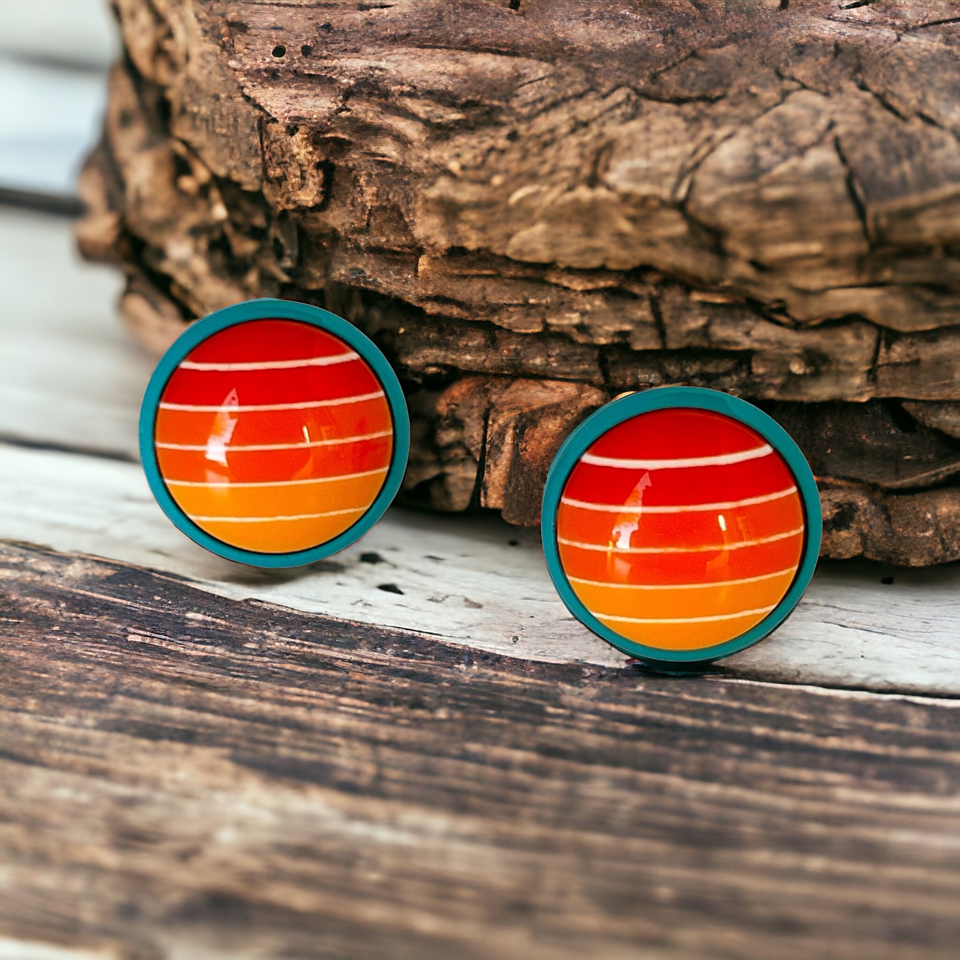 Orange Gradient Striped Blue Unisex Earrings - Stylish & Unique Accessories