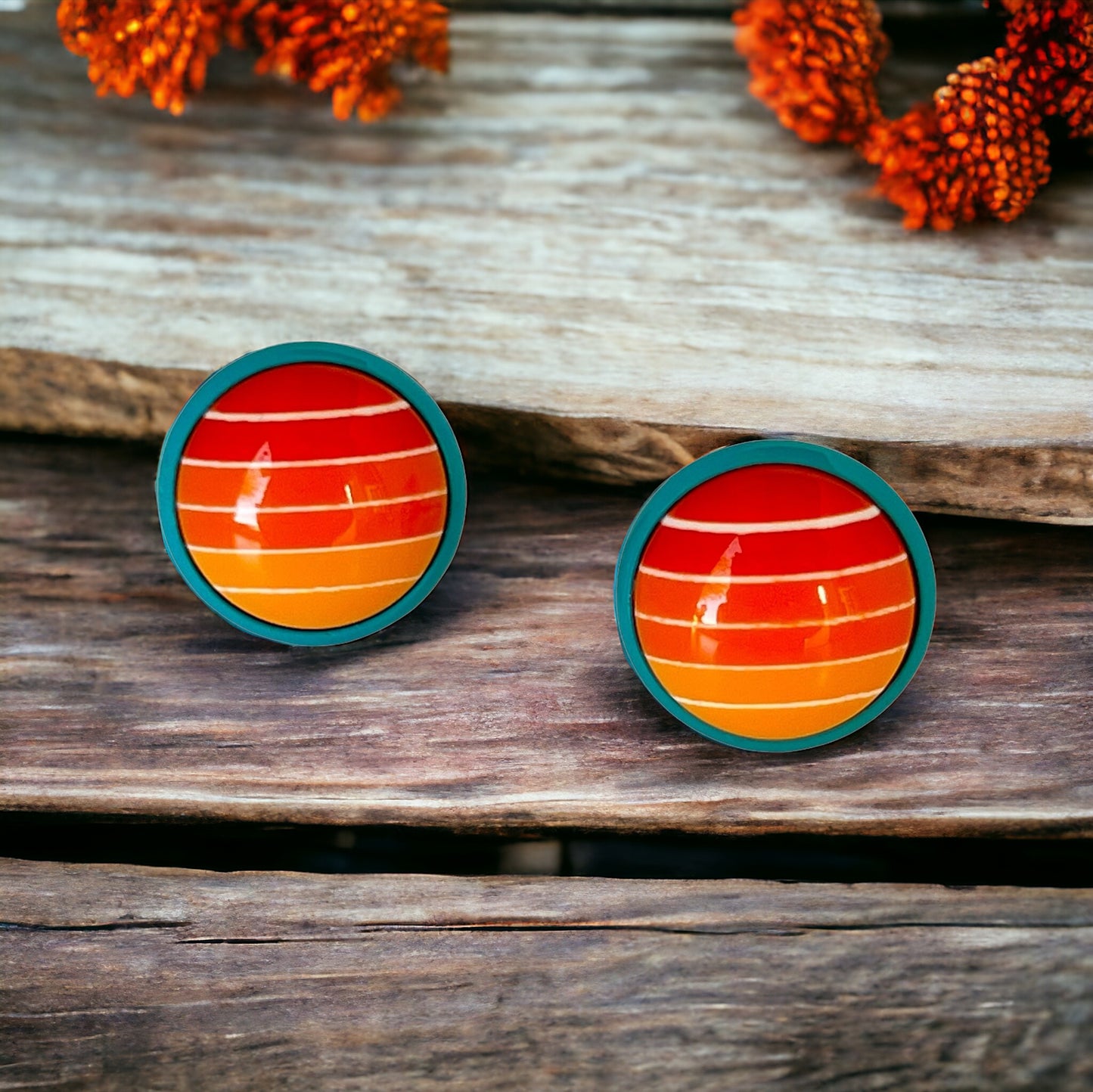 Orange Gradient Striped Blue Unisex Earrings - Stylish & Unique Accessories