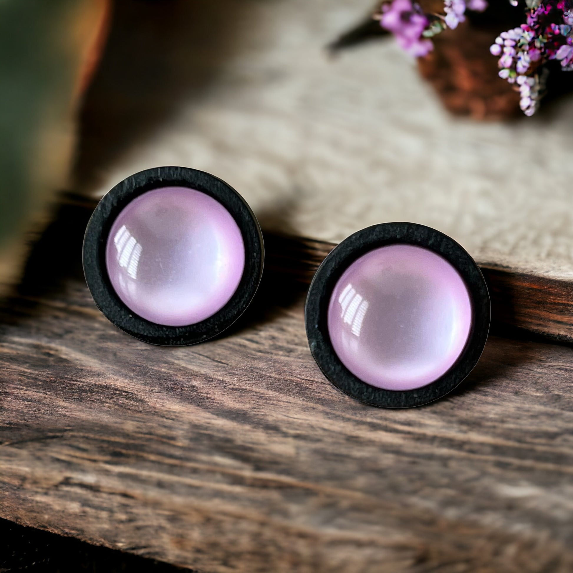 Purple Resin Black Wood Unisex Stud Earrings - Unique & Stylish Accessories