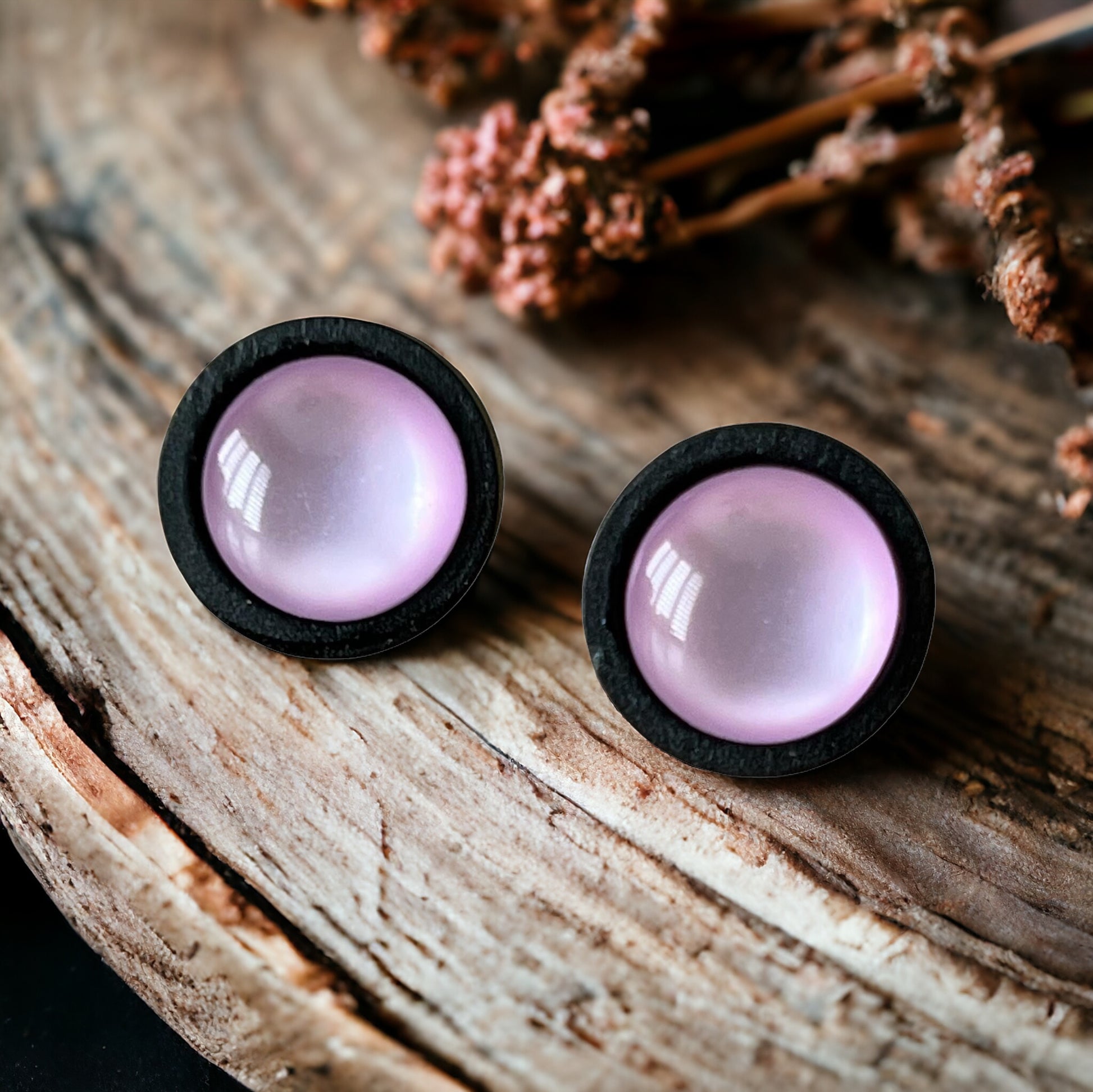 Purple Resin Black Wood Unisex Stud Earrings - Unique & Stylish Accessories