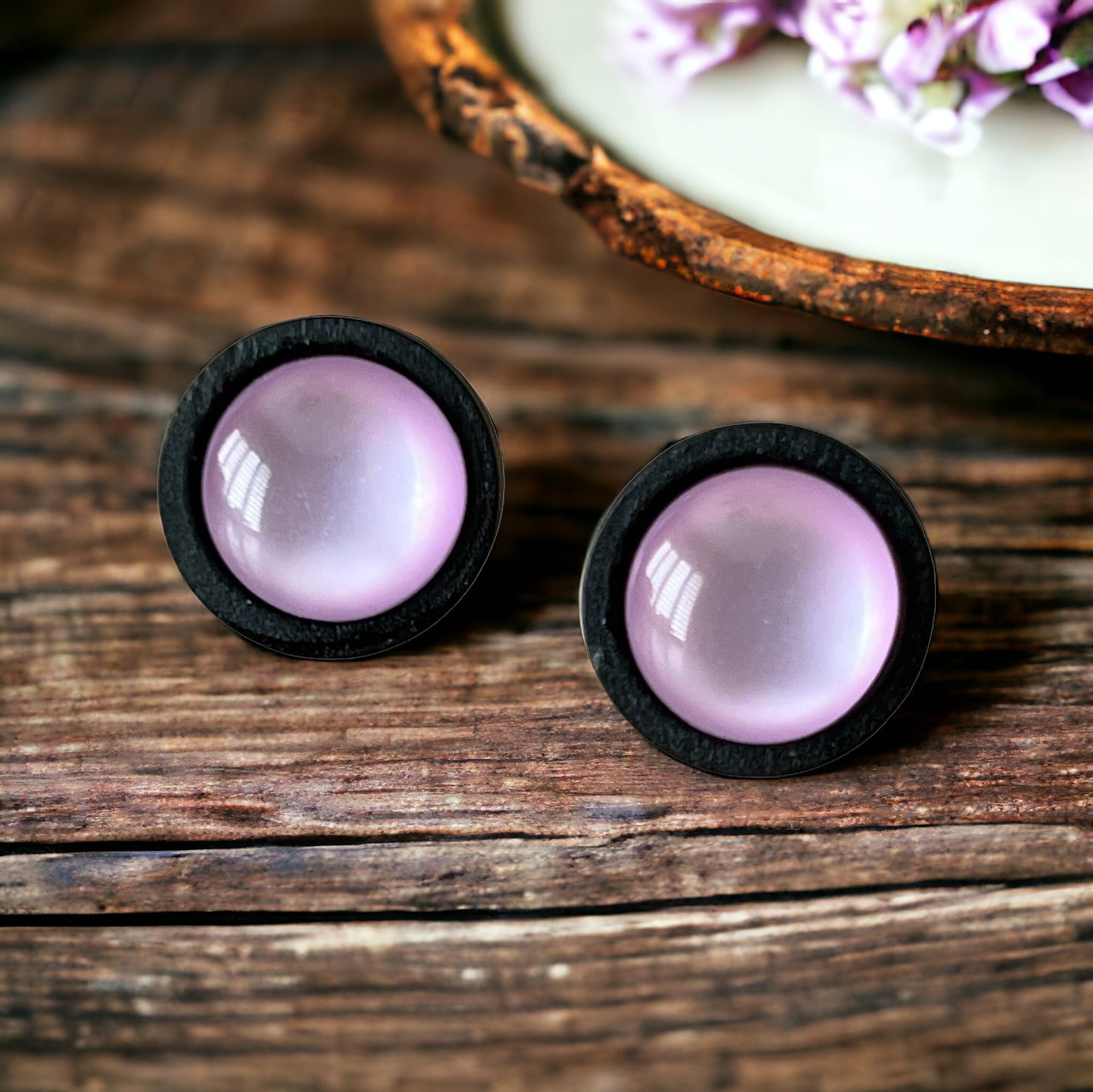 Purple Resin Black Wood Unisex Stud Earrings - Unique & Stylish Accessories