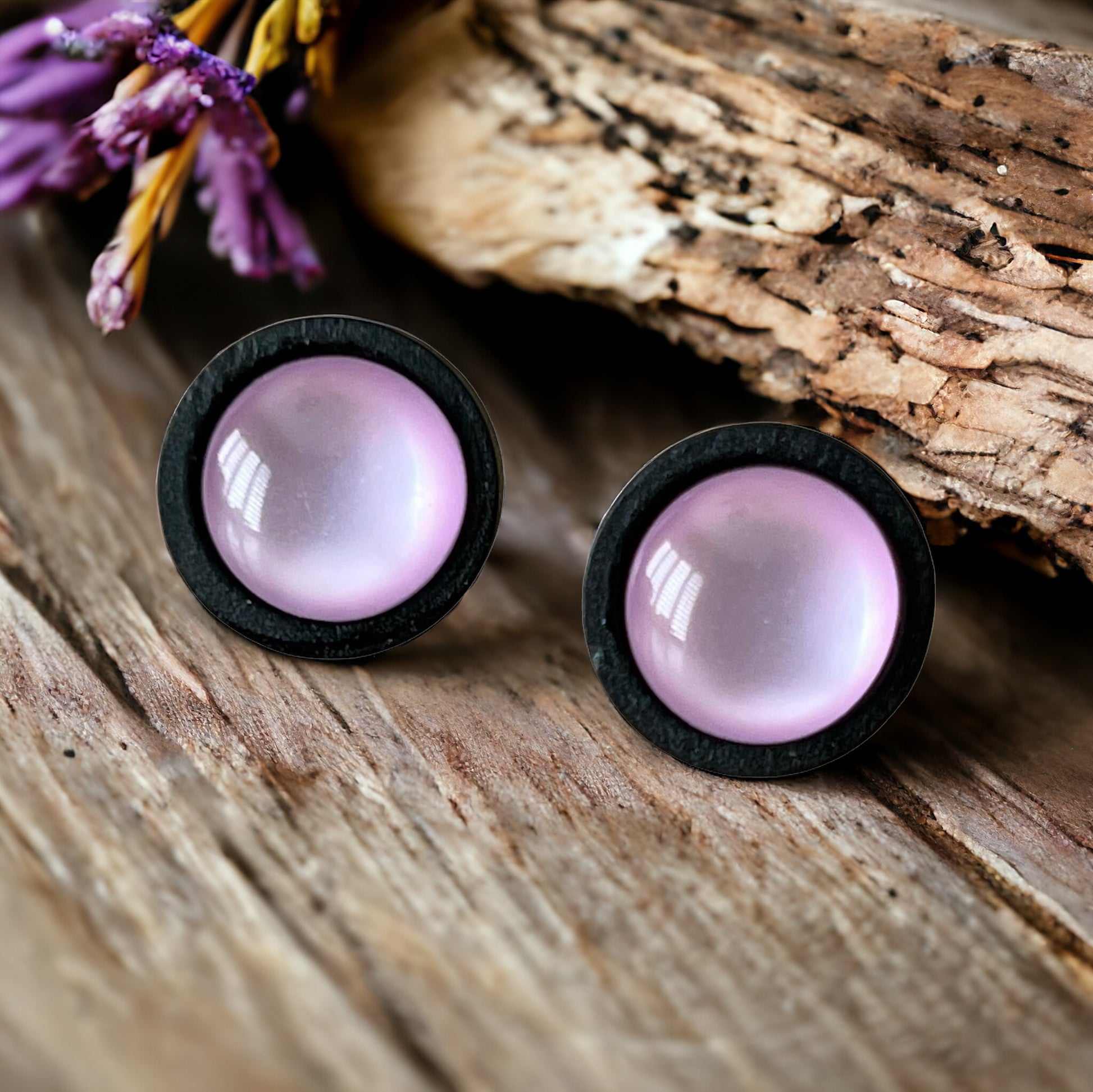 Purple Resin Black Wood Unisex Stud Earrings - Unique & Stylish Accessories