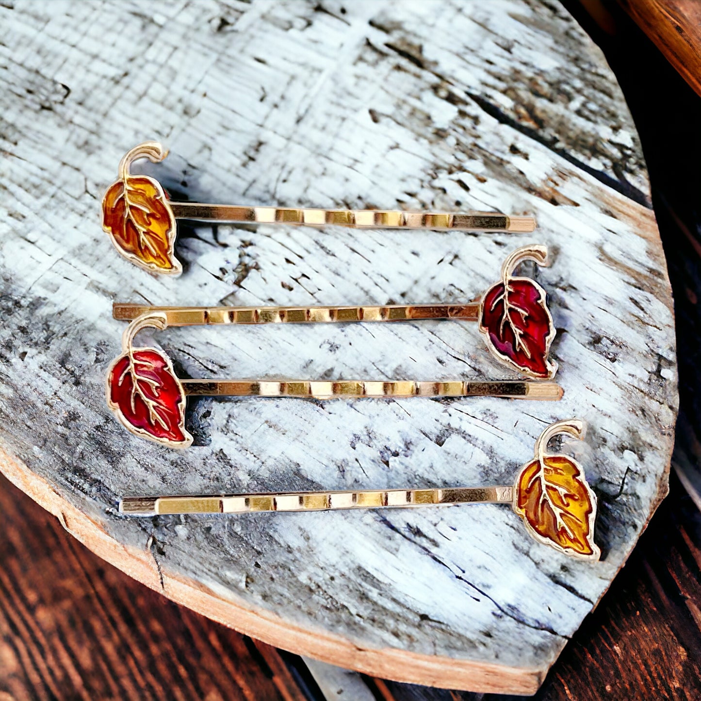 Red & Orange Enamel Leaf Hair Pins - Colorful & Stylish Accessories