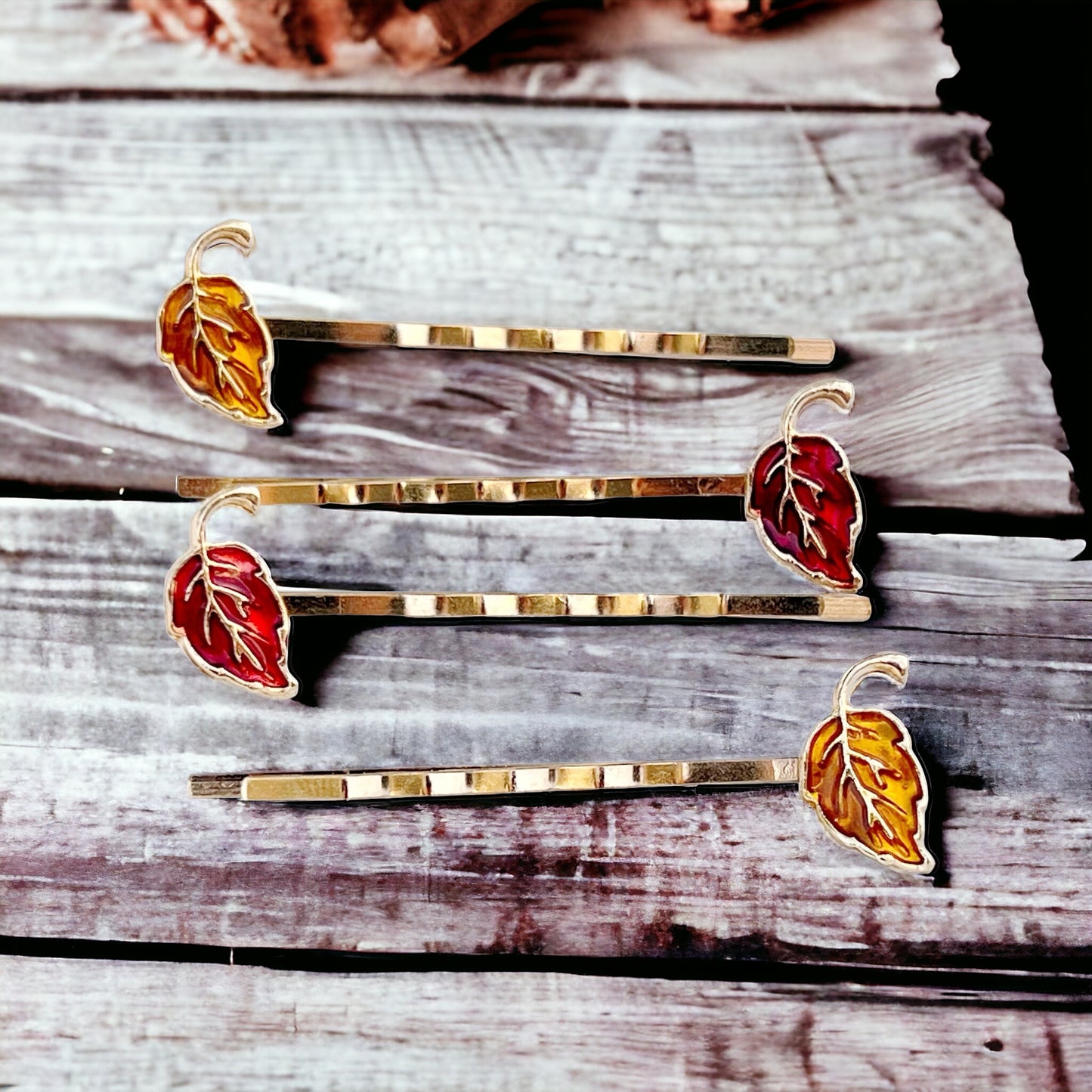 Red & Orange Enamel Leaf Hair Pins - Colorful & Stylish Accessories